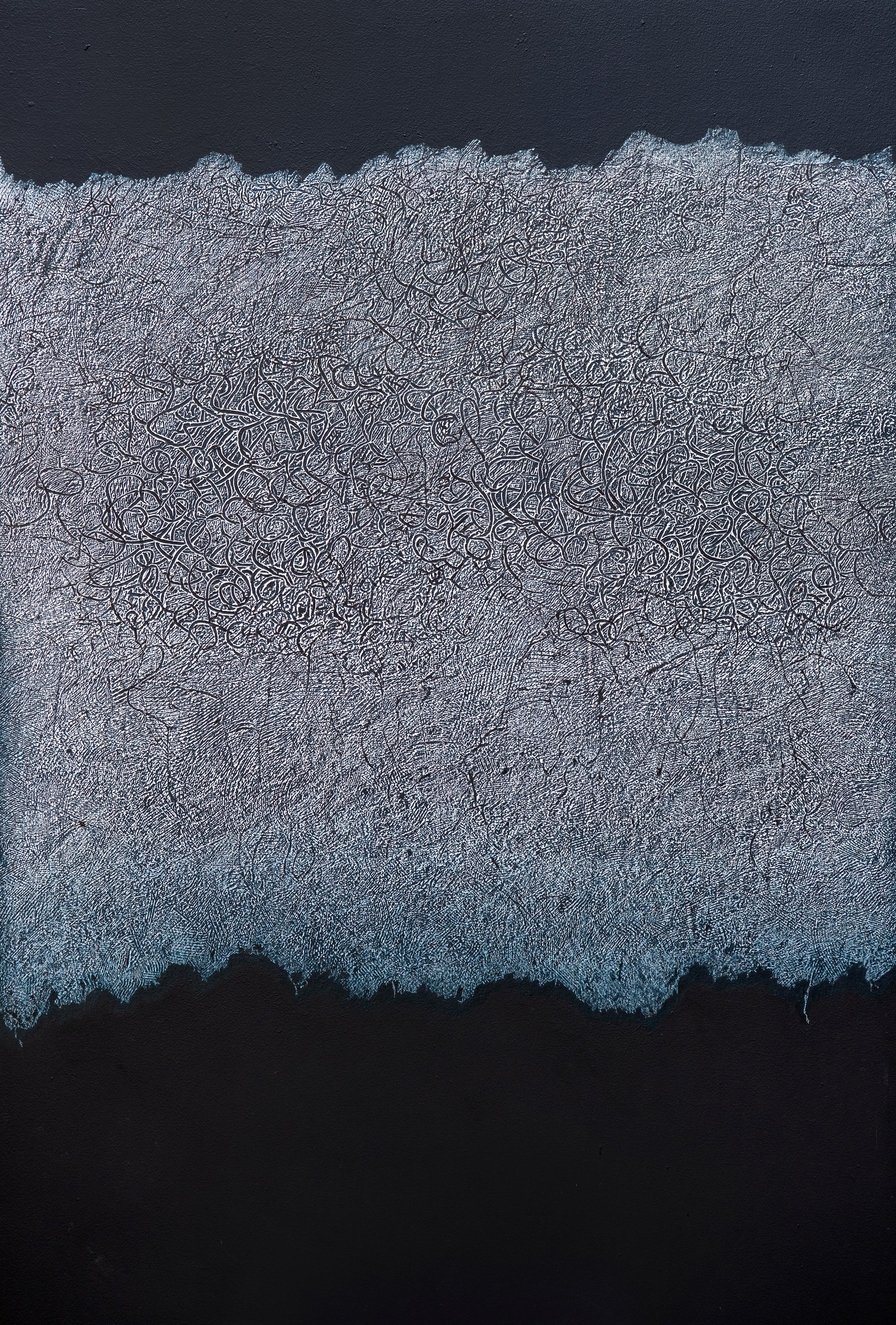 Abstract Painting Bill Maggio - Grande texture abstraite géométrique contemporaine en noir et blanc