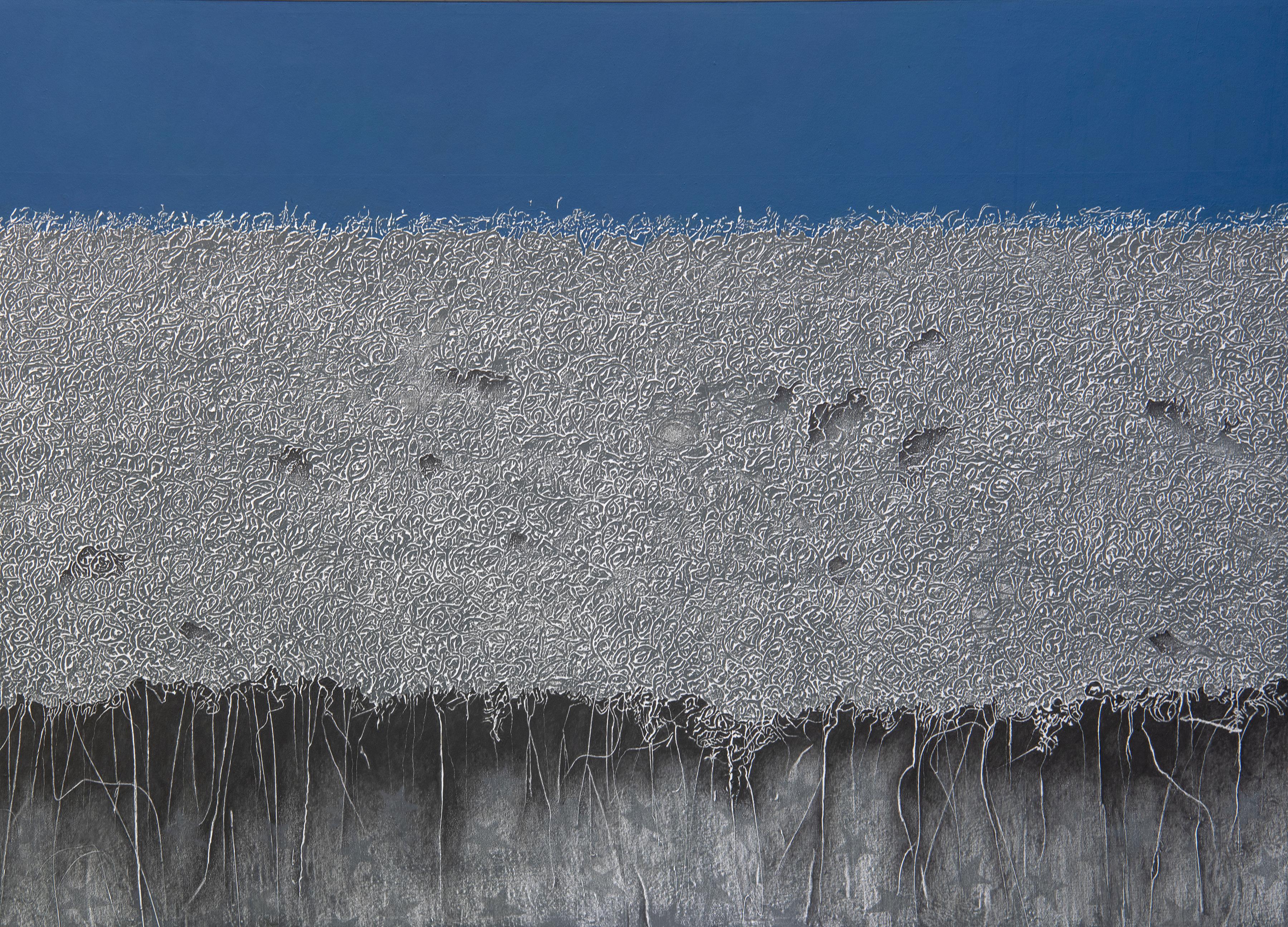 Abstract Painting Bill Maggio - Grande texture abstraite géométrique contemporaine en noir et blanc