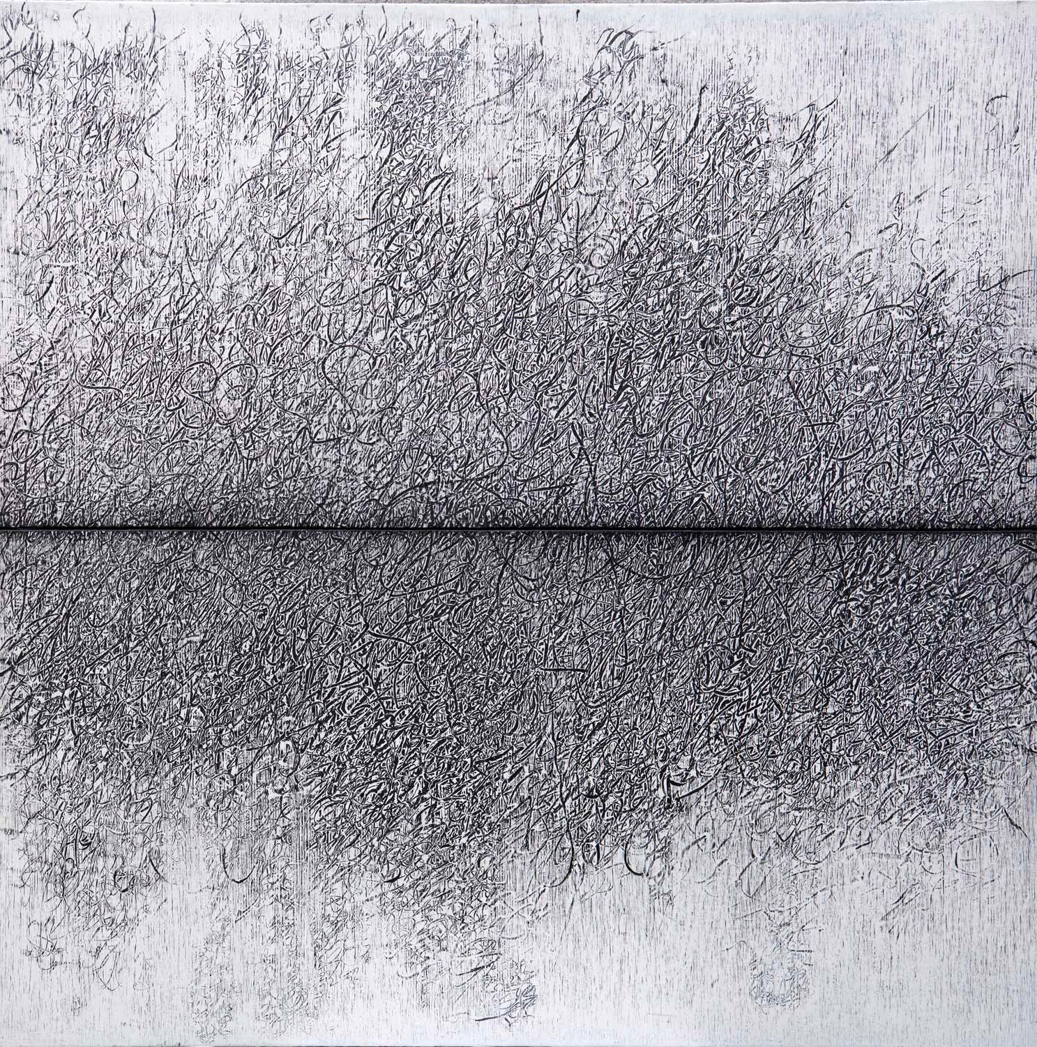 Abstract Painting Bill Maggio - Grande table géométrique contemporaine noire et blanche