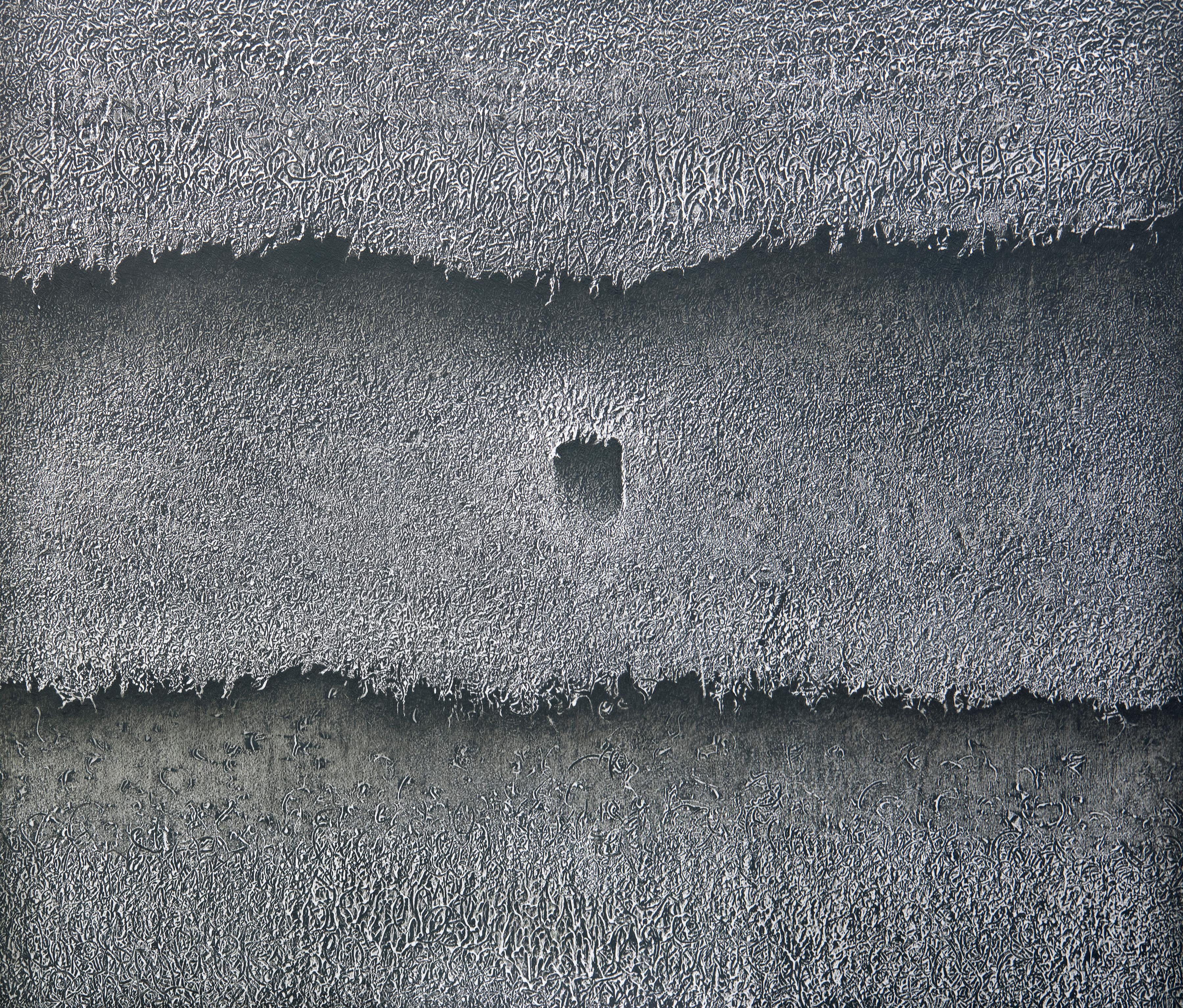Abstract Painting Bill Maggio - Grande dimension de texture géométrique contemporaine noire et blanche