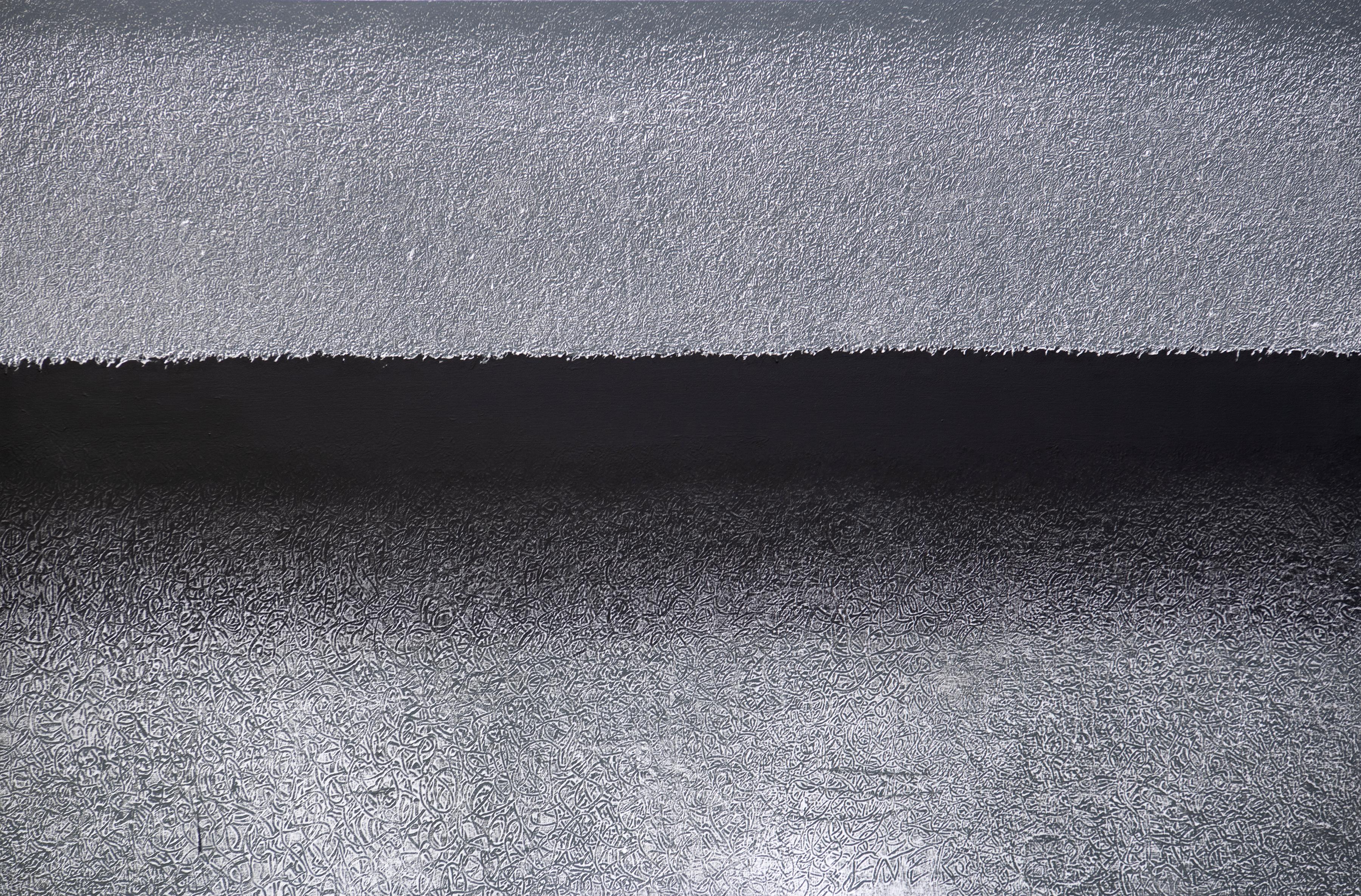 Bill Maggio Abstract Painting – Zeitgenössisches Schwarz-Weiß-Geometrisches Texturmaß