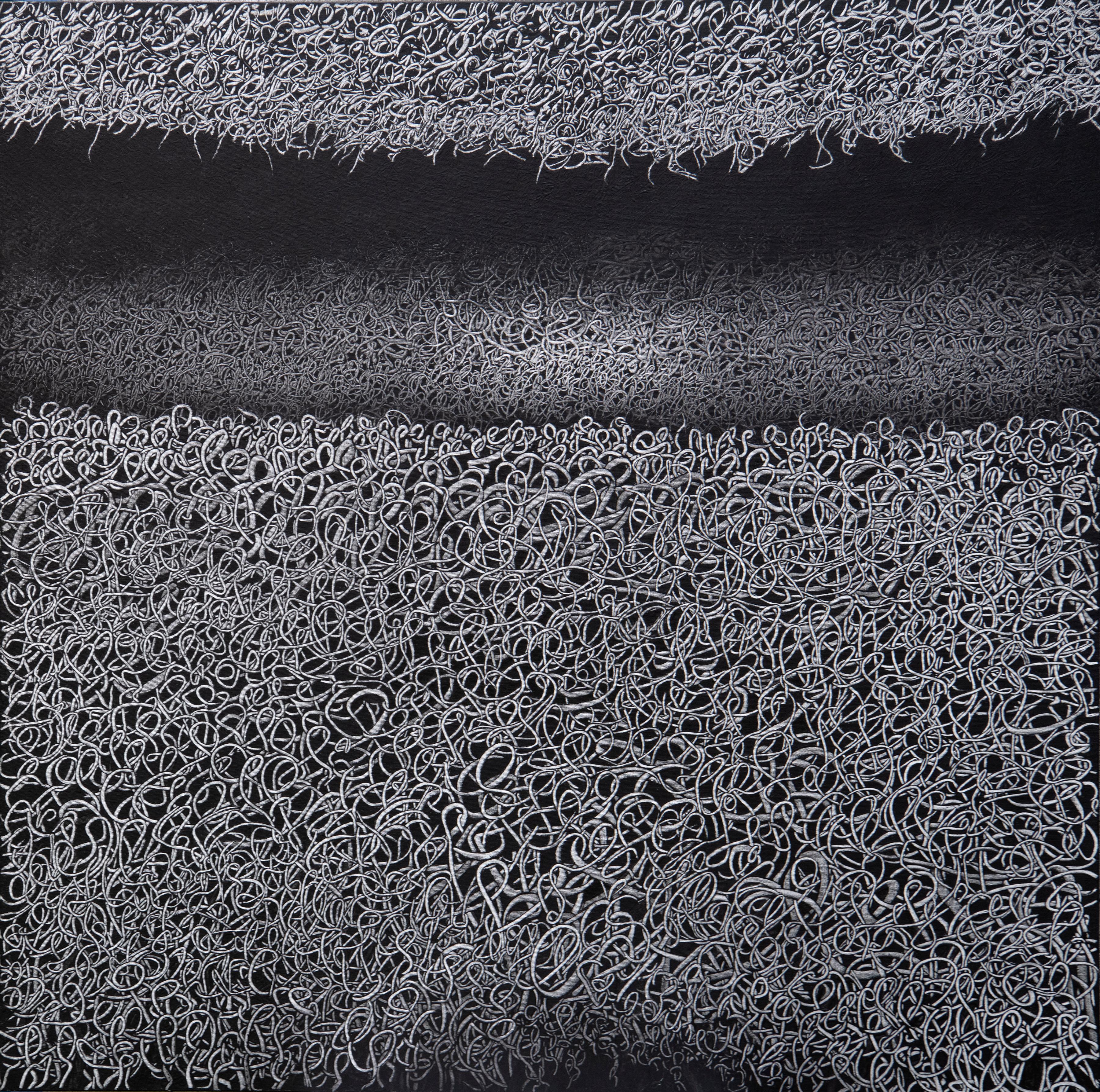 Bill Maggio Abstract Painting – Zeitgenössisches Schwarz-Weiß-Geometrisches Texturmaß