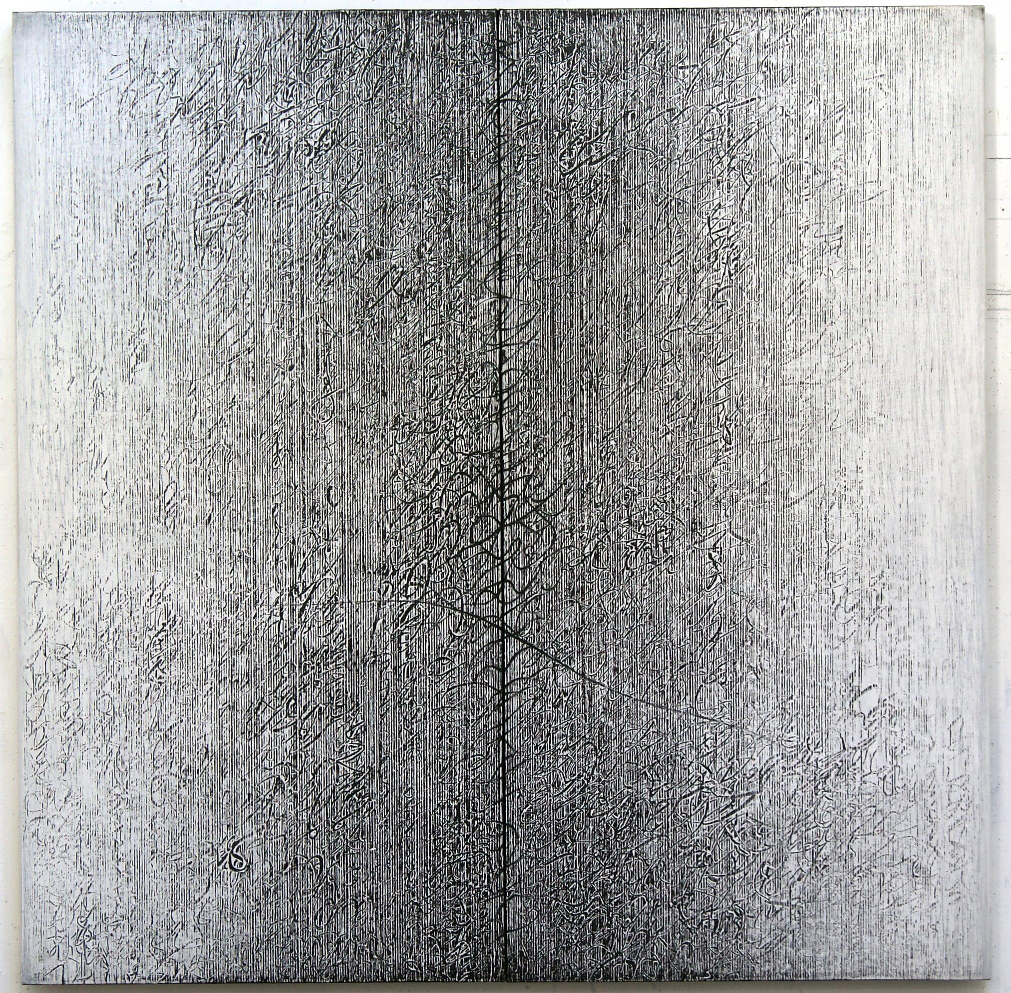 Abstract Painting Bill Maggio - Grande texture géométrique contemporaine noire et blanche