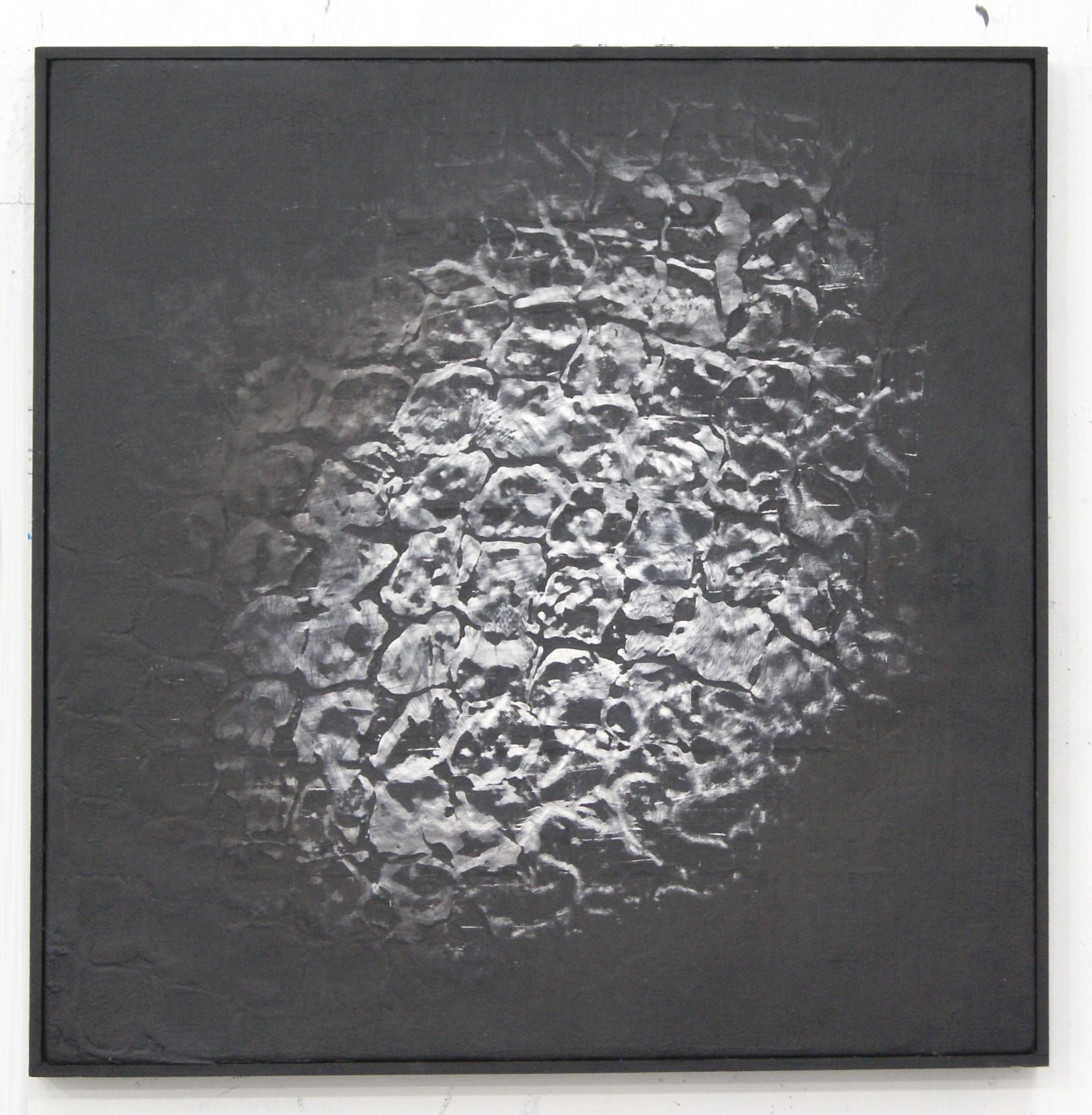 Petite peinture à l'huile contemporaine à la texture noire et blanche - Painting de Bill Maggio