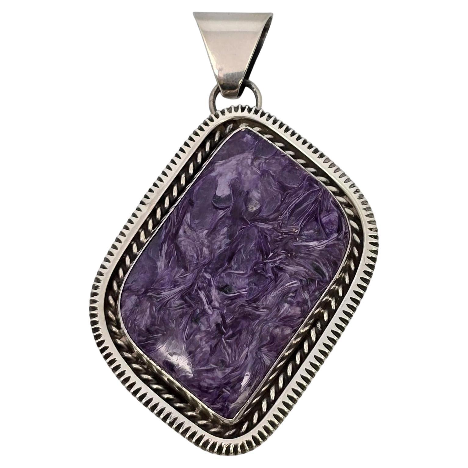 Bill Mex Dineh' Large Sterling Silver Charoite Pendant  #20985