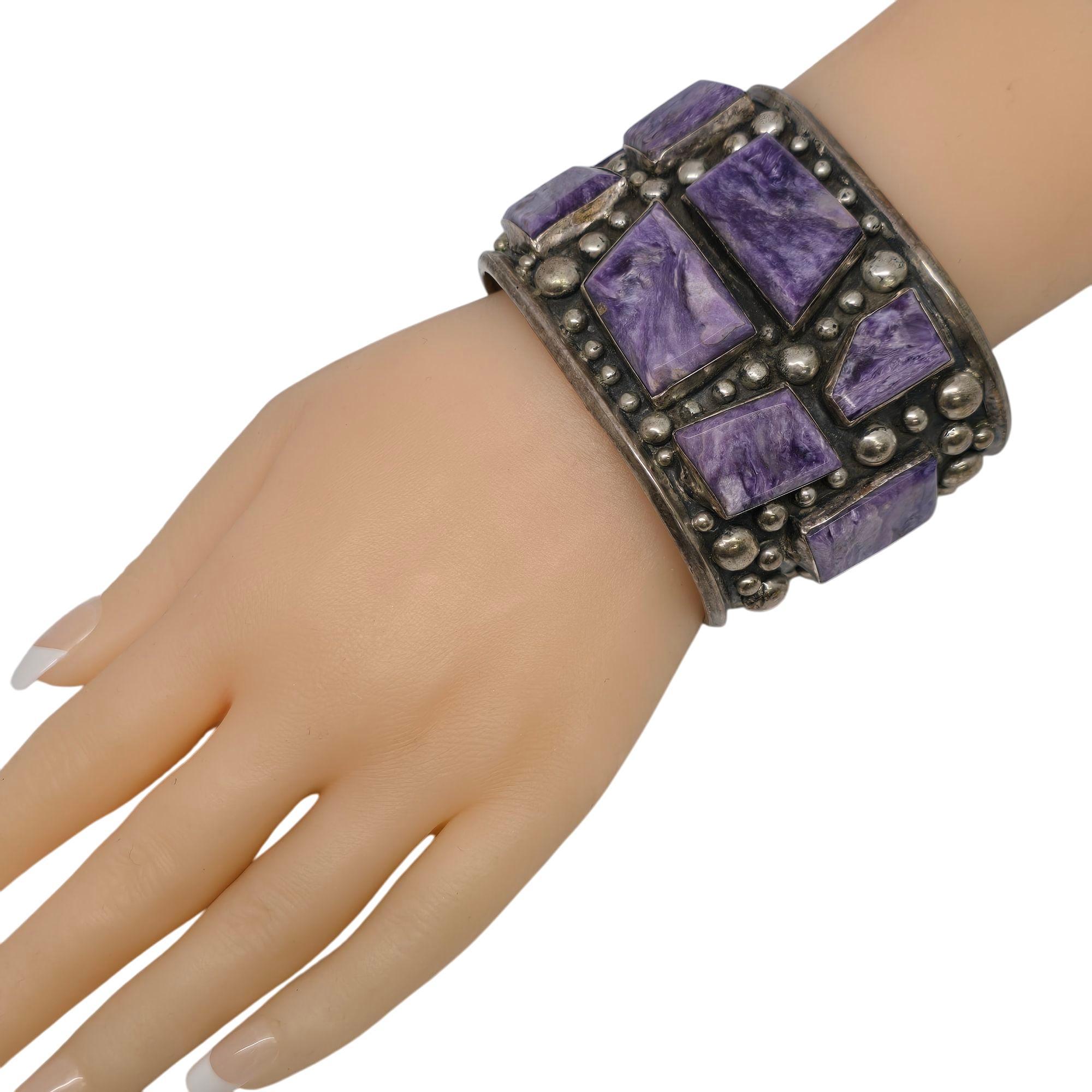 Bill Mex Dineh' Large Sterling Silver Charoite Wide Cuff Bracelet #20983 For Sale 5
