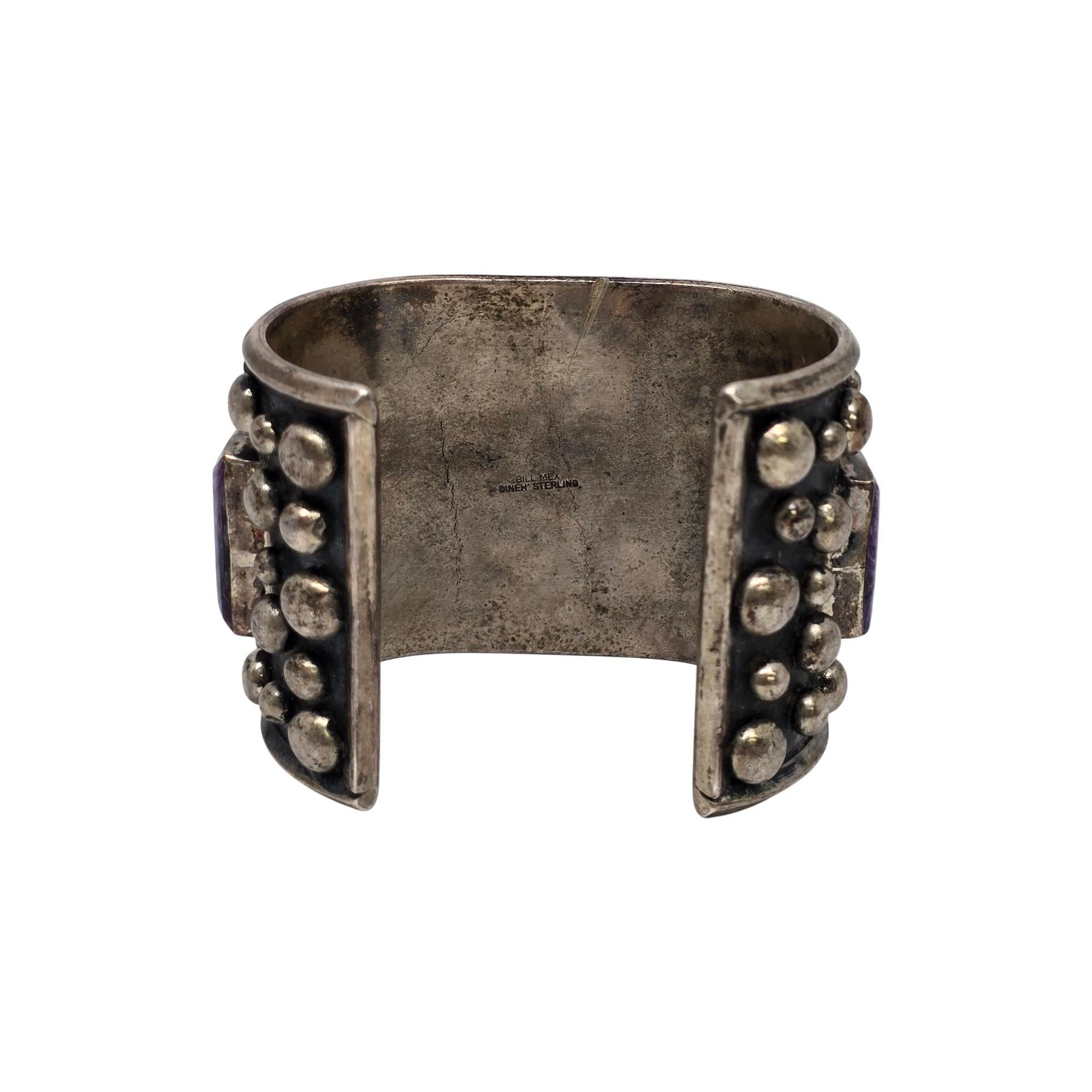 Cabochon Bill Mex Dineh' Large Sterling Silver Charoite Wide Cuff Bracelet #20983 For Sale