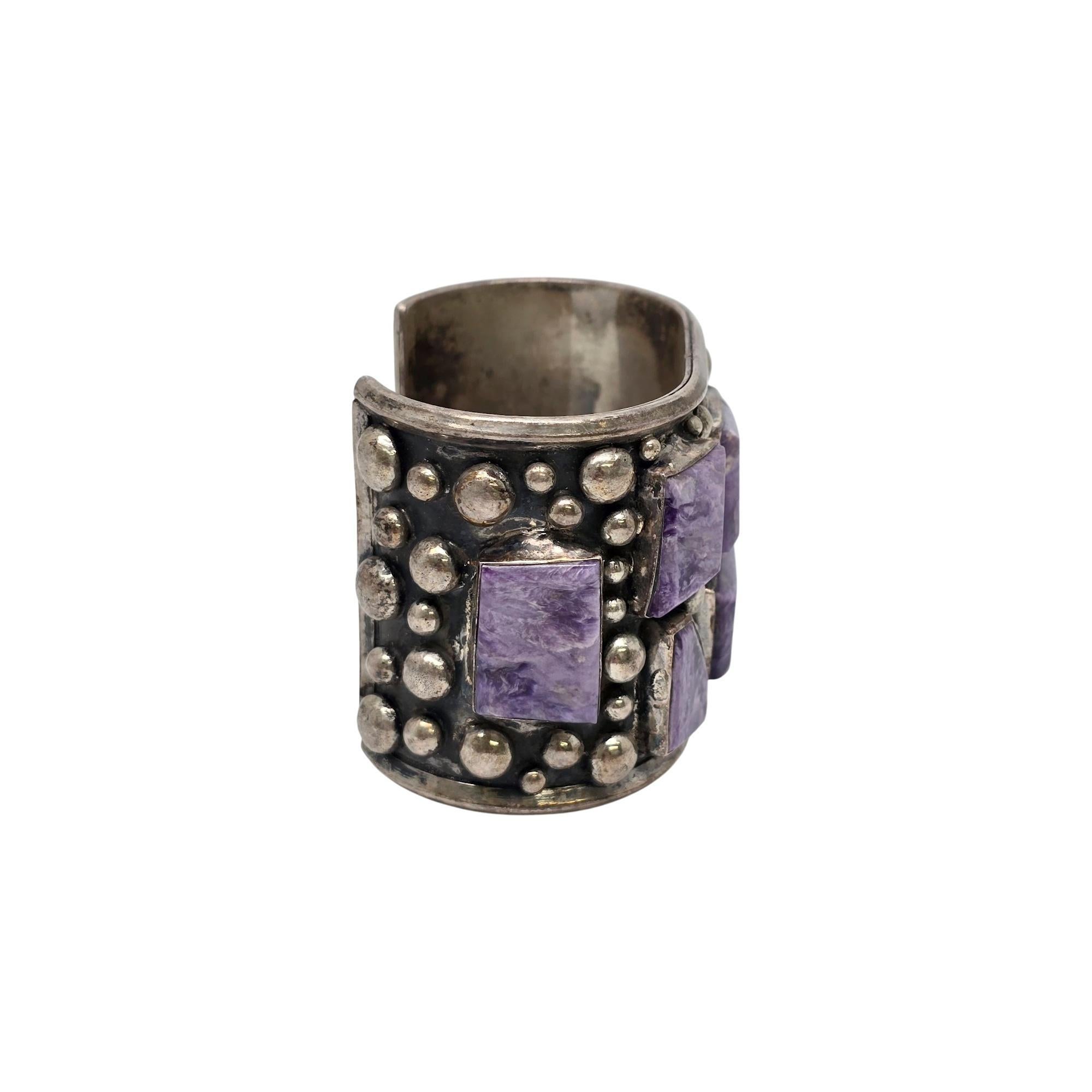 Bill Mex Dineh' Large Sterling Silver Charoite Wide Cuff Bracelet #20983 In Good Condition For Sale In Washington Depot, CT