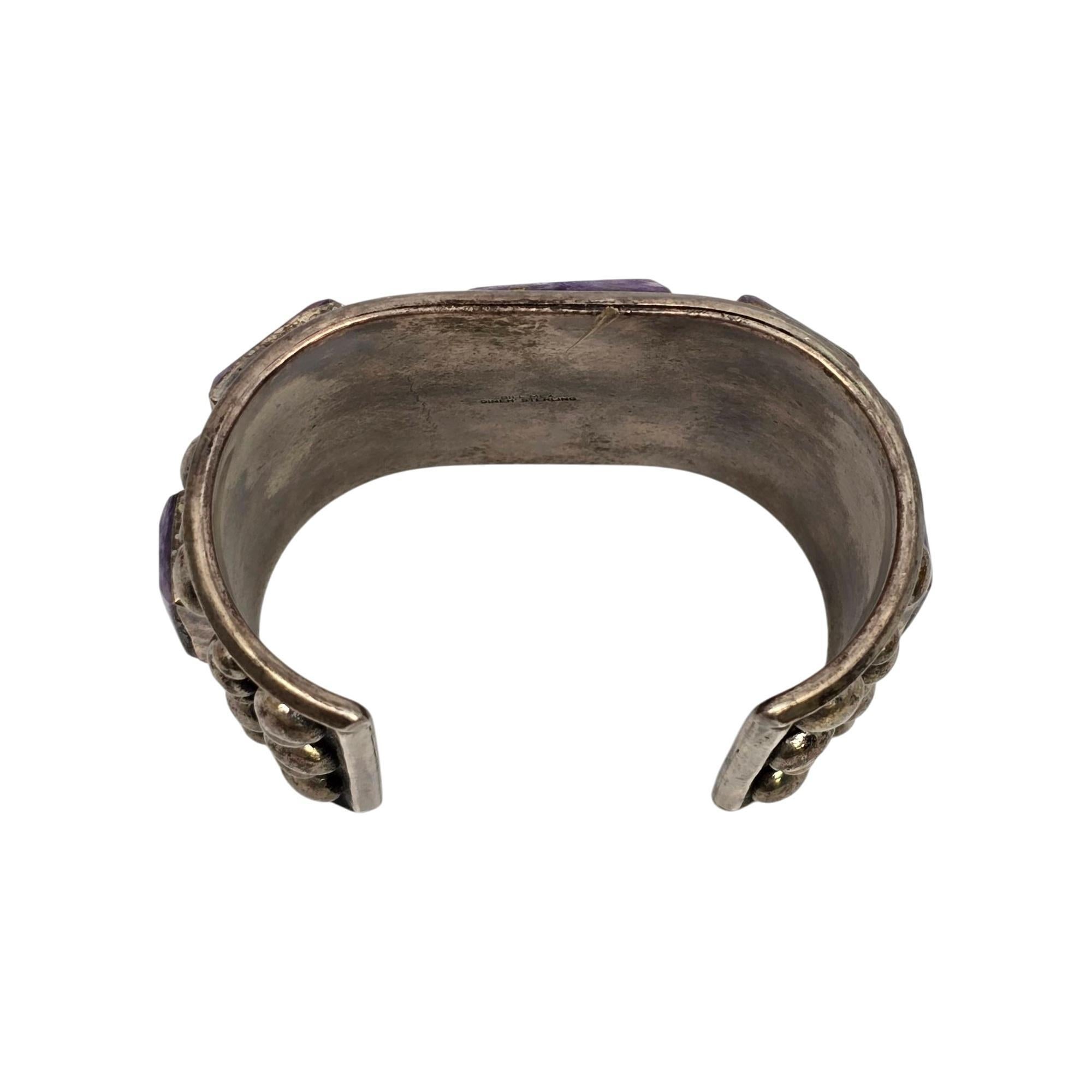 Women's or Men's Bill Mex Dineh' Large Sterling Silver Charoite Wide Cuff Bracelet #20983 For Sale
