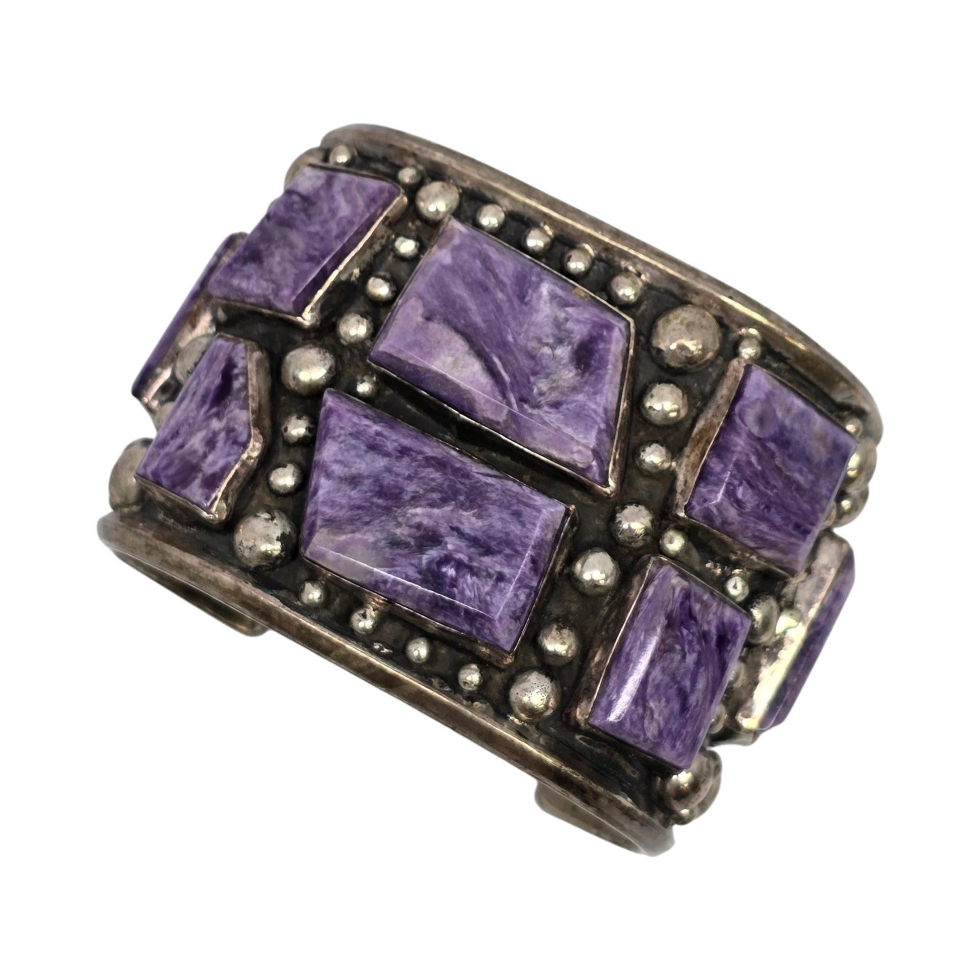 Bill Mex Dineh' Large Sterling Silver Charoite Wide Cuff Bracelet #20983 For Sale 1