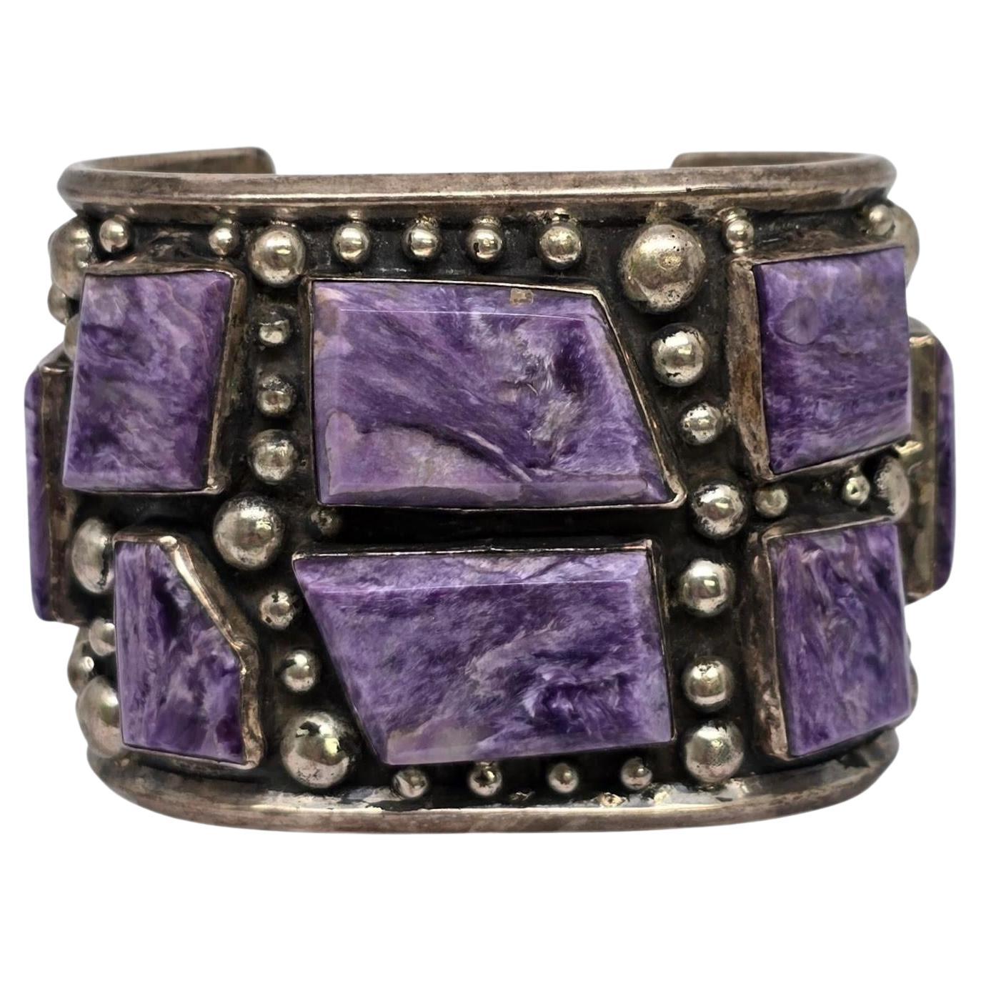 Bill Mex Dineh' Large Sterling Silver Charoite Wide Cuff Bracelet #20983 For Sale
