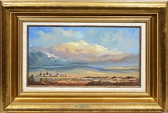 Expansive Panoramic Western Native American Indian Camp Signed Oil Painting
