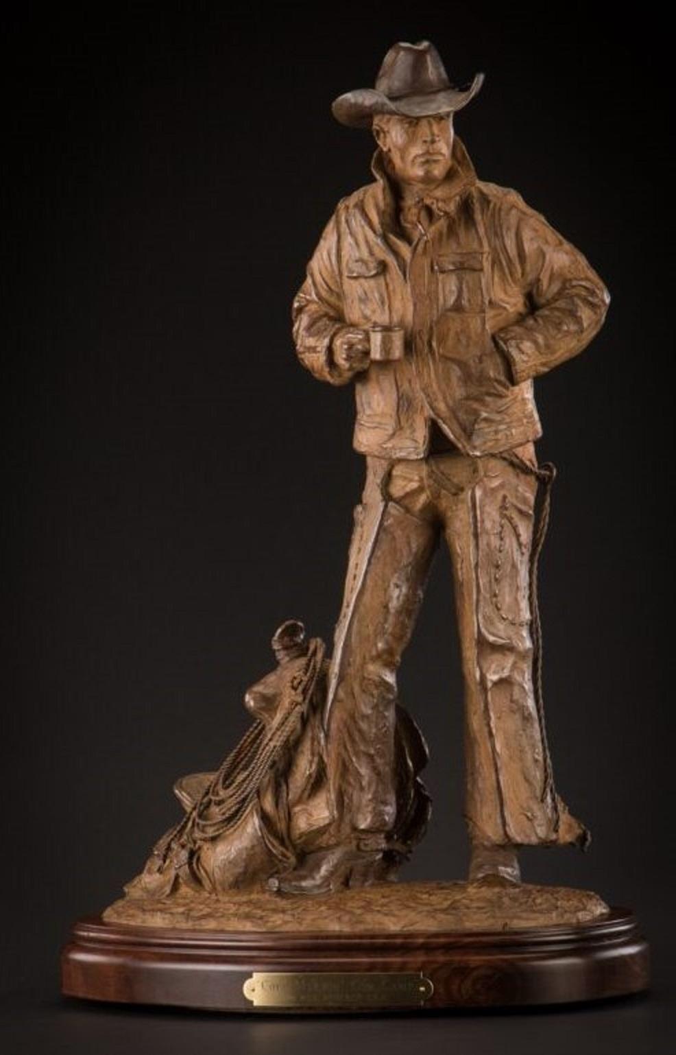 Cold Mornin' Cow Camp - Realist Sculpture by Bill Nebeker CA