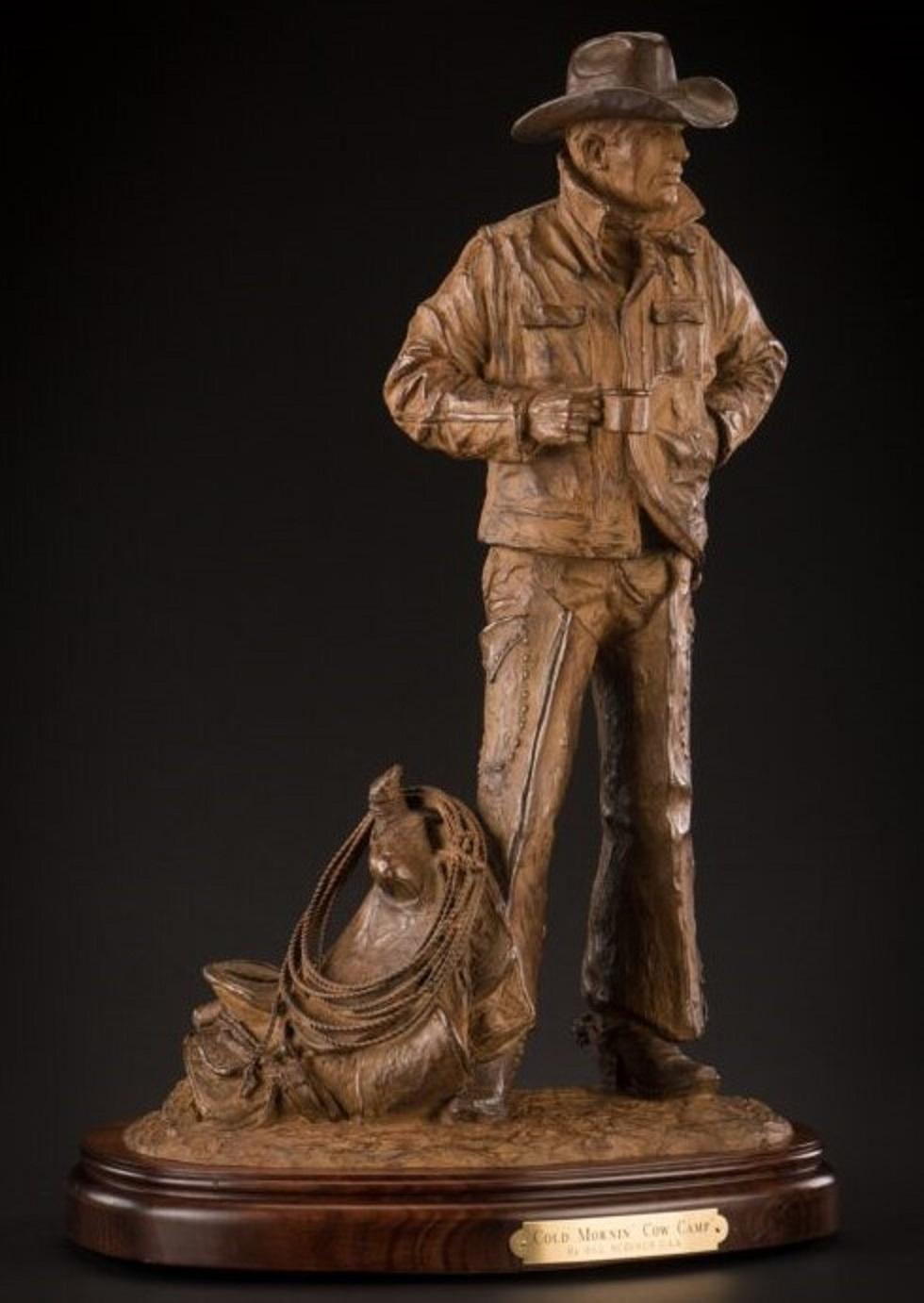 Cold Mornin' Cow Camp - Sculpture by Bill Nebeker CA
