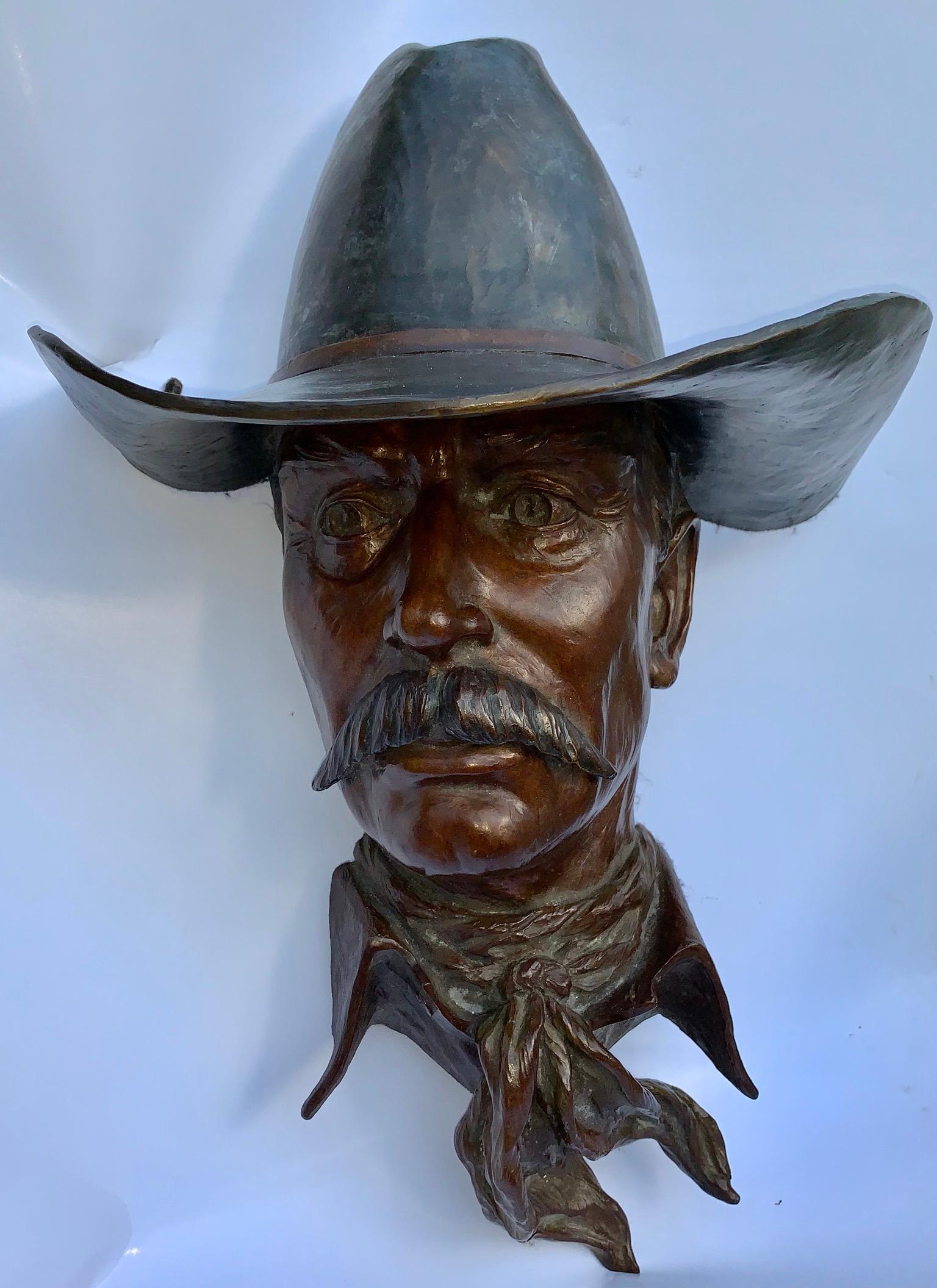 Bill Nebeker Figurative Sculpture - Bronze Cowboy Wall Mount edition # 13/25, LARGE 19" 