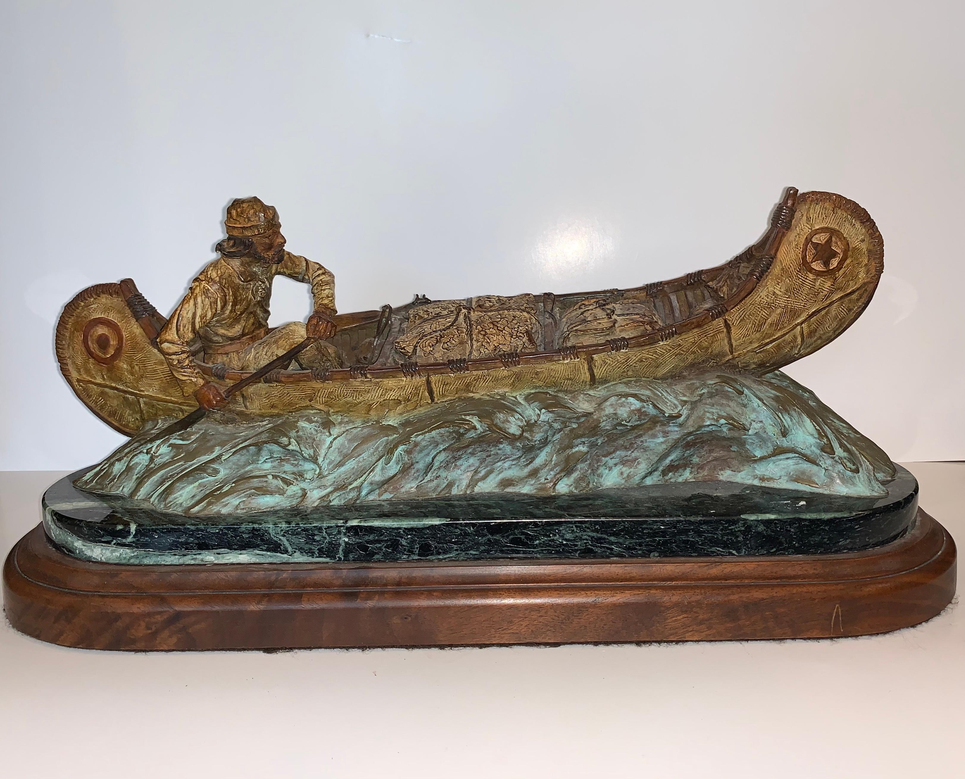 Bill Nebeker Figurative Sculpture - Edition 26/30 American Indian Rowing Canoe "Bound for Hudsons' Bay"