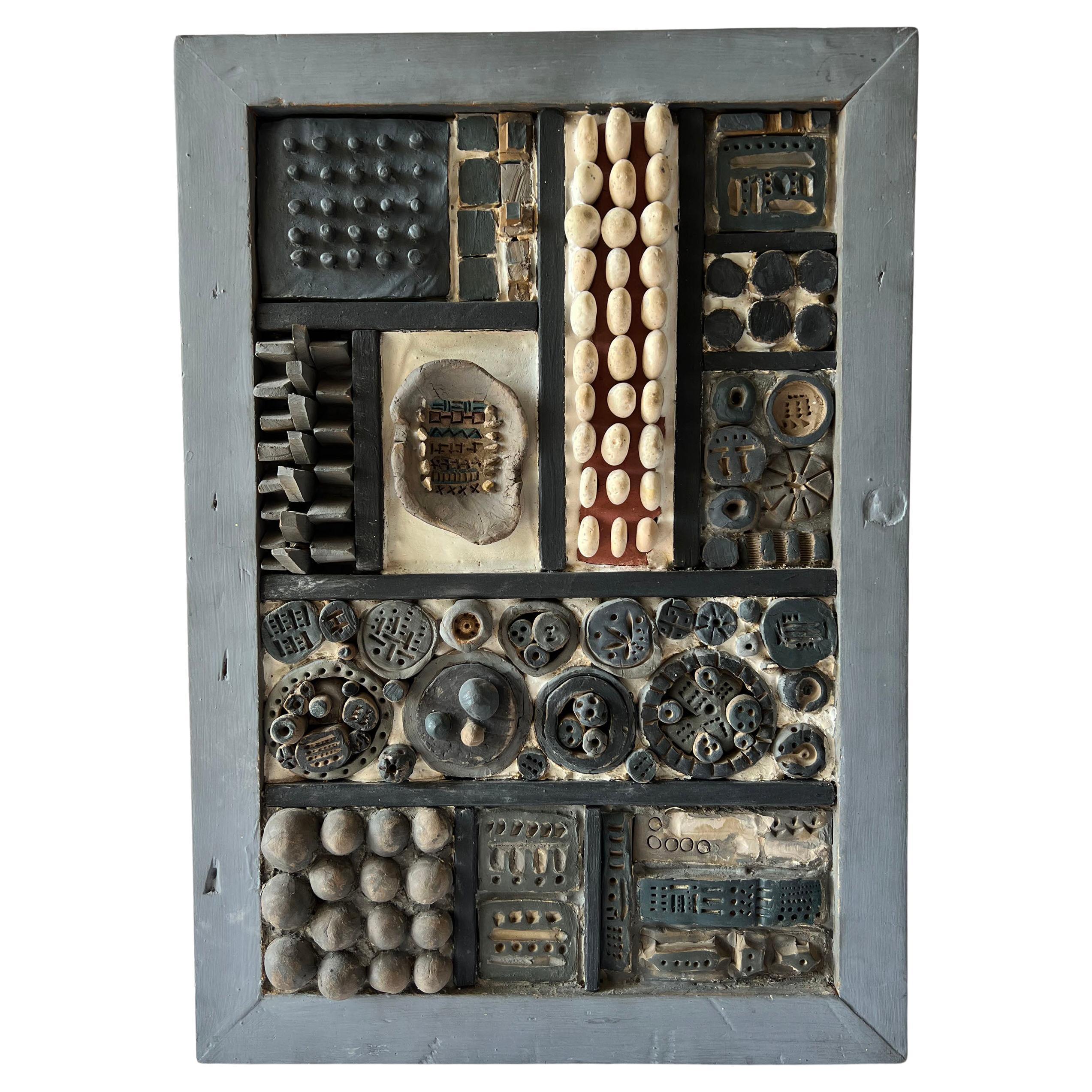 Bill ODonnell Handmade Abstract Modernist Clay Relief Wall Sculpture