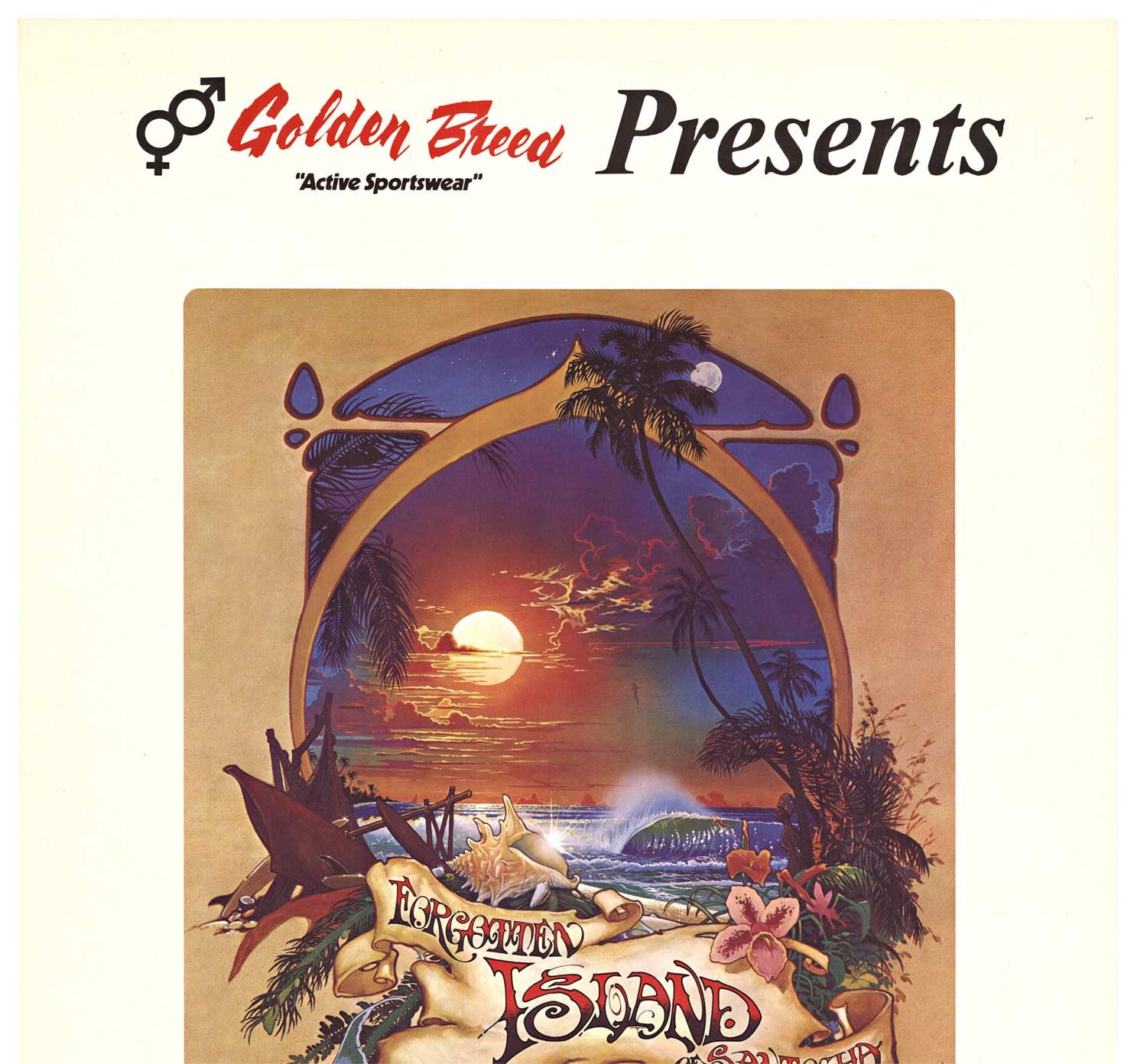 Isla olvidada de Santosha cartel original vintage de película de surf - Print de Bill Ogden