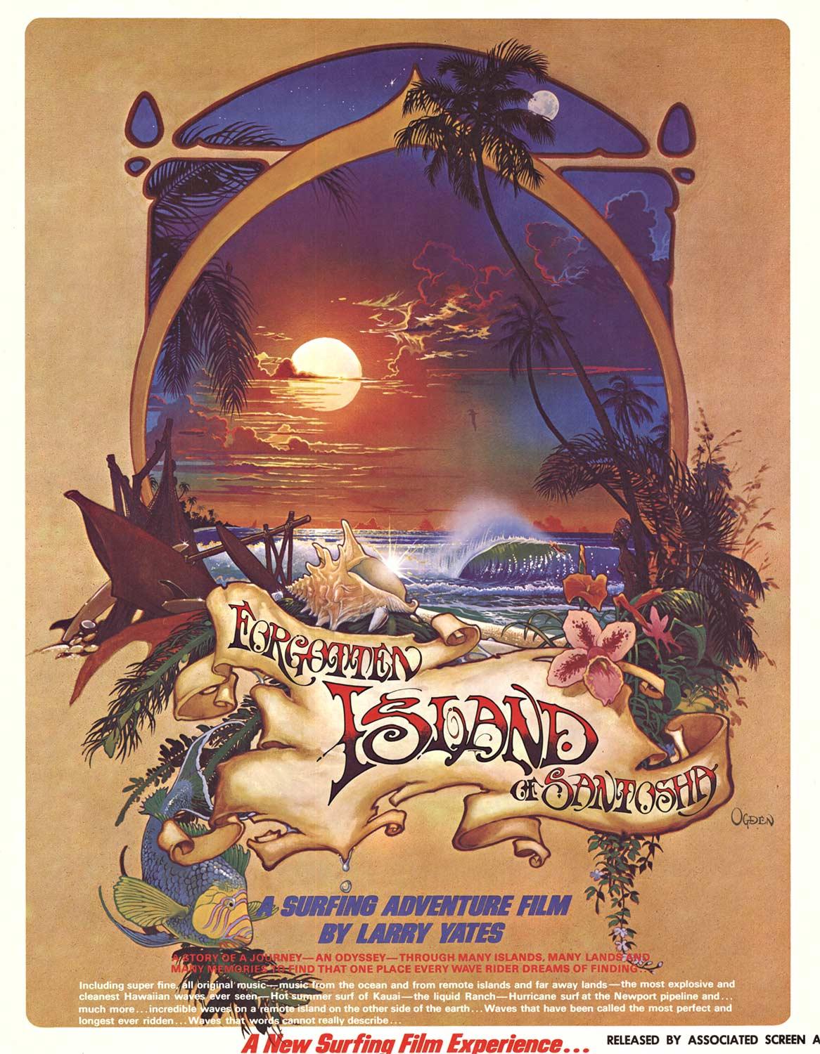 Original Vintage-Filmplakat „Forgotten Island of Santosha“ für Surfer (Weiß), Print, von Bill Ogden