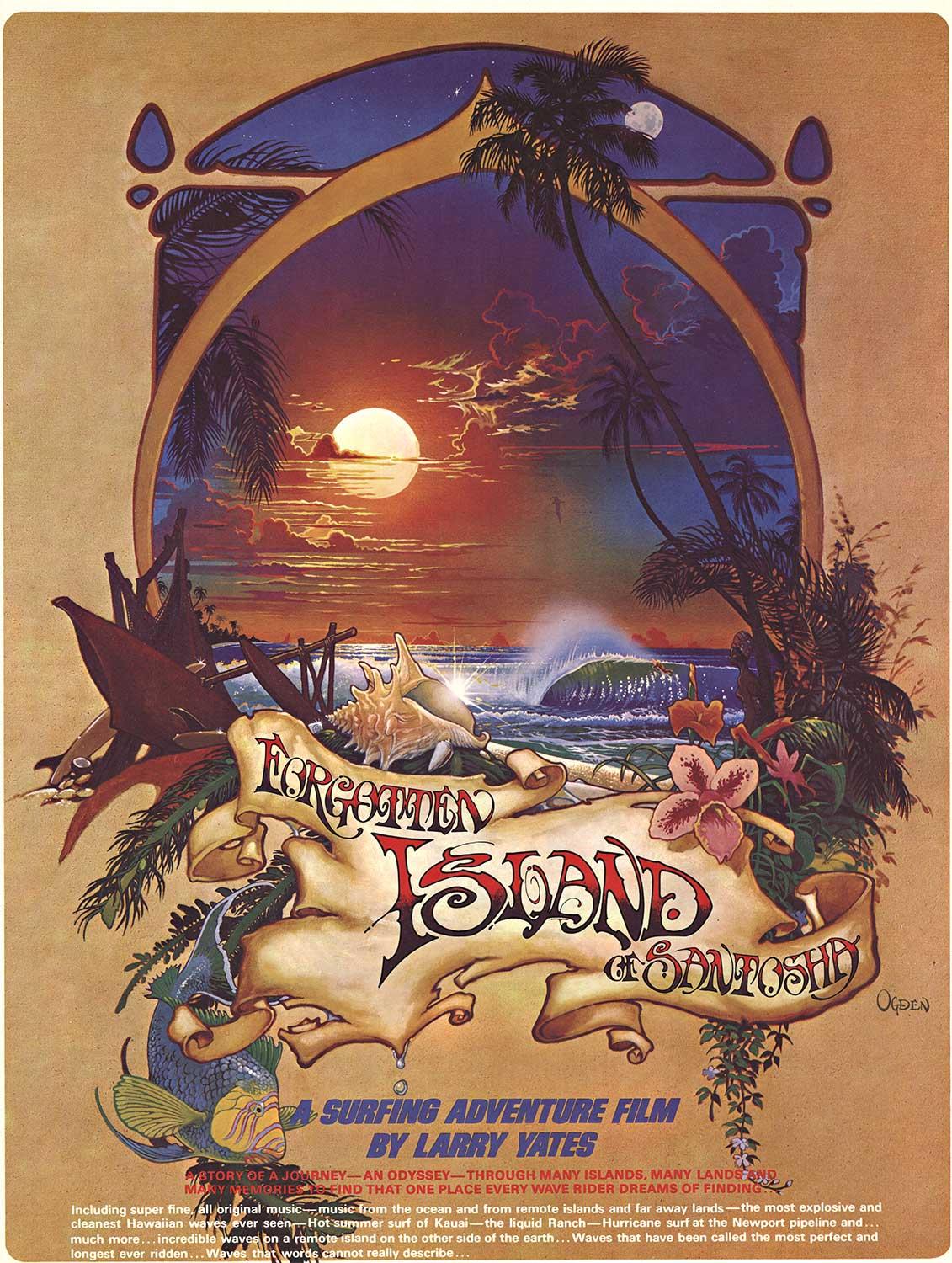 Original:  ISLA OLVIDADA DE SANTOSHA cartel de surf vintage. Artista:  Bill Ogden.   Tamaño:  27