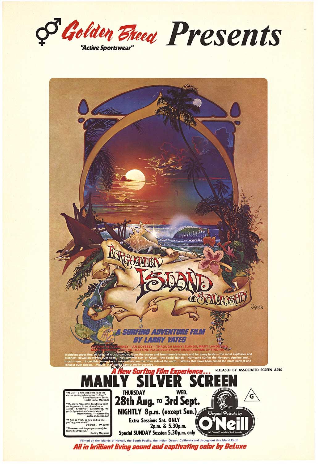 Bill Ogden Print – Original Vintage-Filmplakat „Forgotten Island of Santosha“ für Surfer