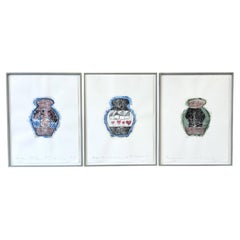 Bill Richards 20-21ème C. Triptyque de monotypes post-modernes américains en techniques mixtes