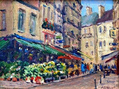 "Rue de Buci" Impressionist Plein Air City Scene in France Oil Painting Framed