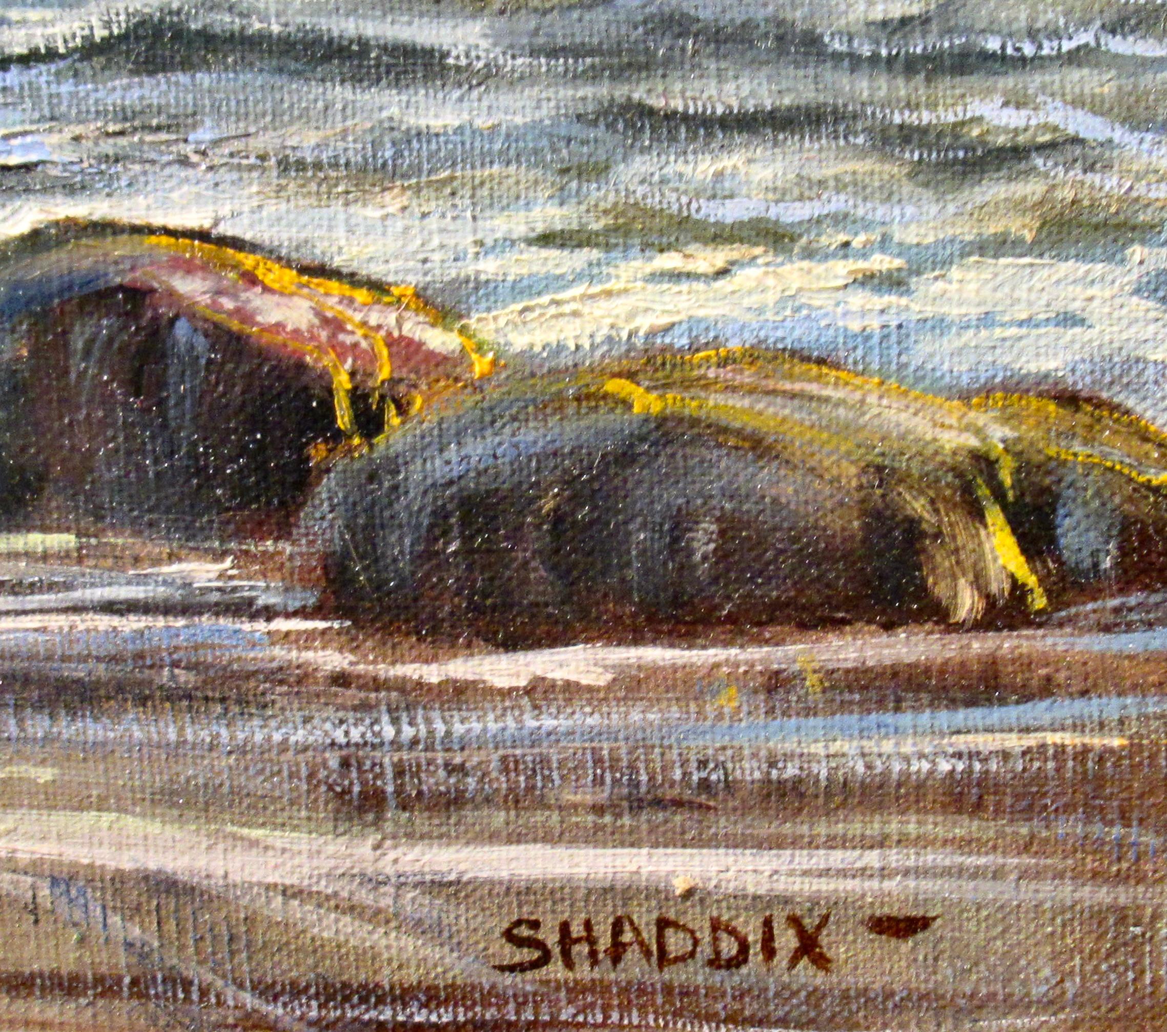 Evening Surf - Brown Figurative Painting by Bill Shaddix