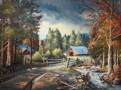 "Landscape with Barn" large oil painting on canvas