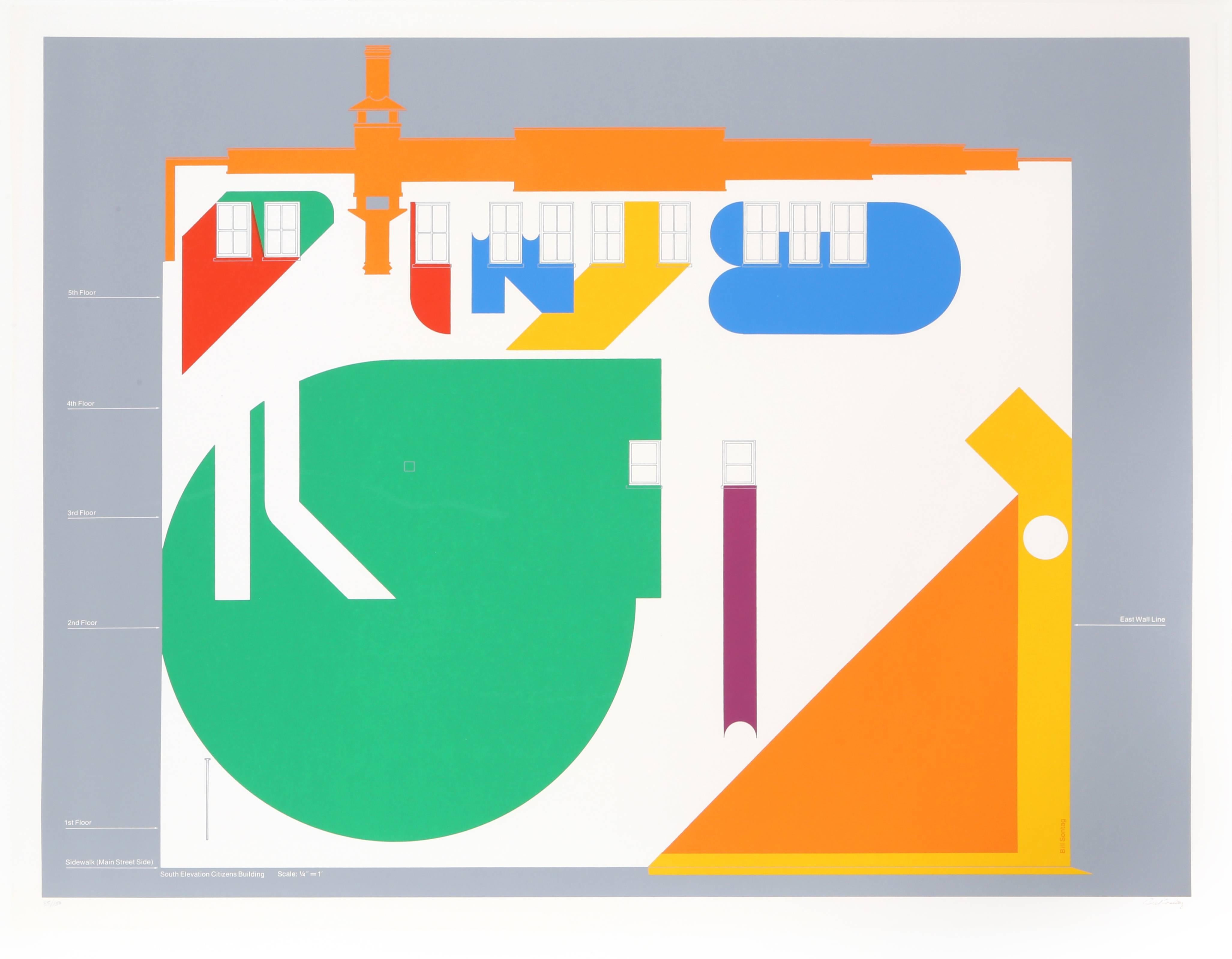 Urban Walls: Cincinnati, Abstract Geometric Screenprint by Bill Sontag