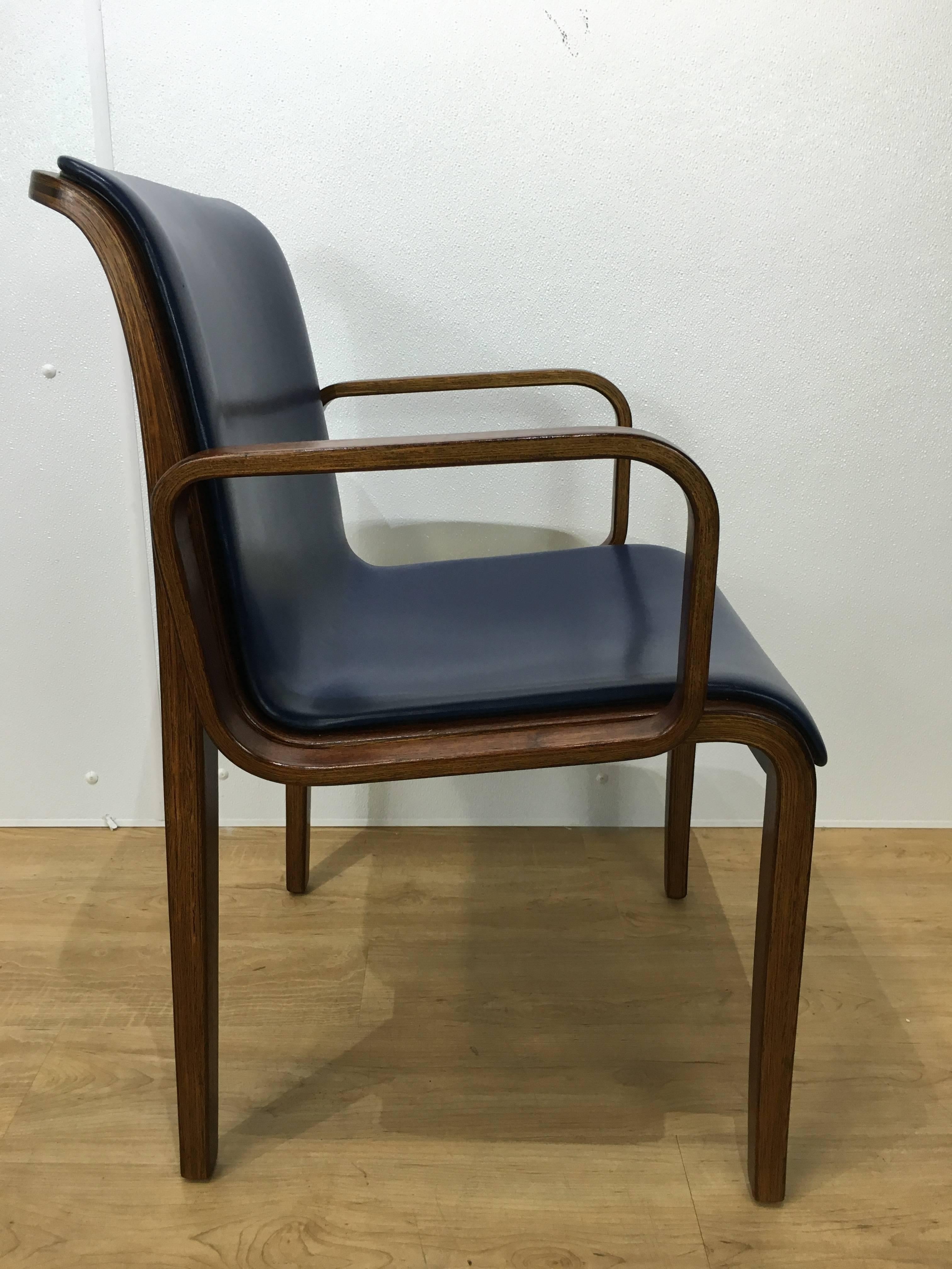 Bill Stephens for Knoll dining chair, bentwood and blue Naugahyde seats.