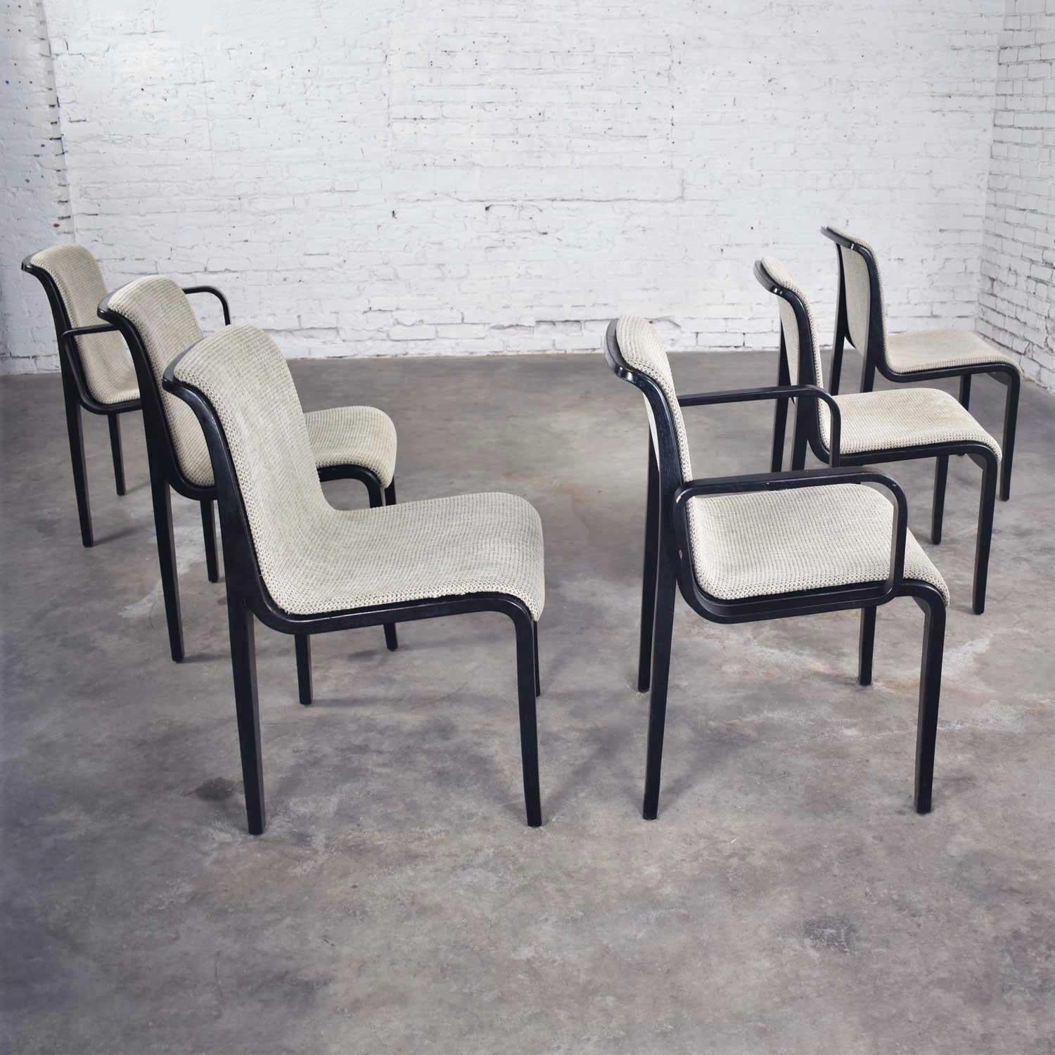 Fabric Bill Stephens Knoll 1300 Series Black Dining Chairs Mid-Century Modern Set of 6