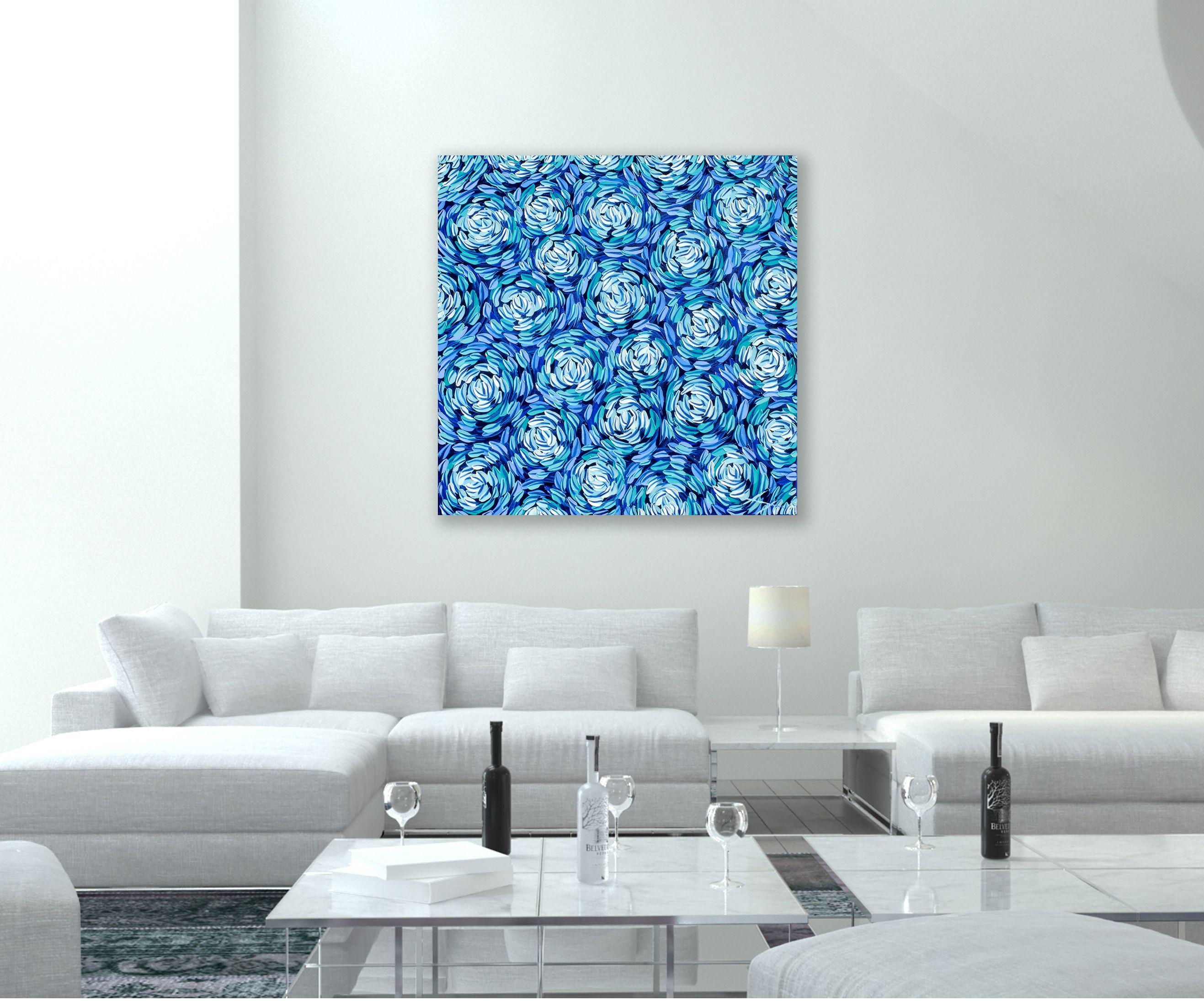 BIG DATA 5.3, Painting, Oil on Canvas - Blue Abstract Painting by Bill Stone