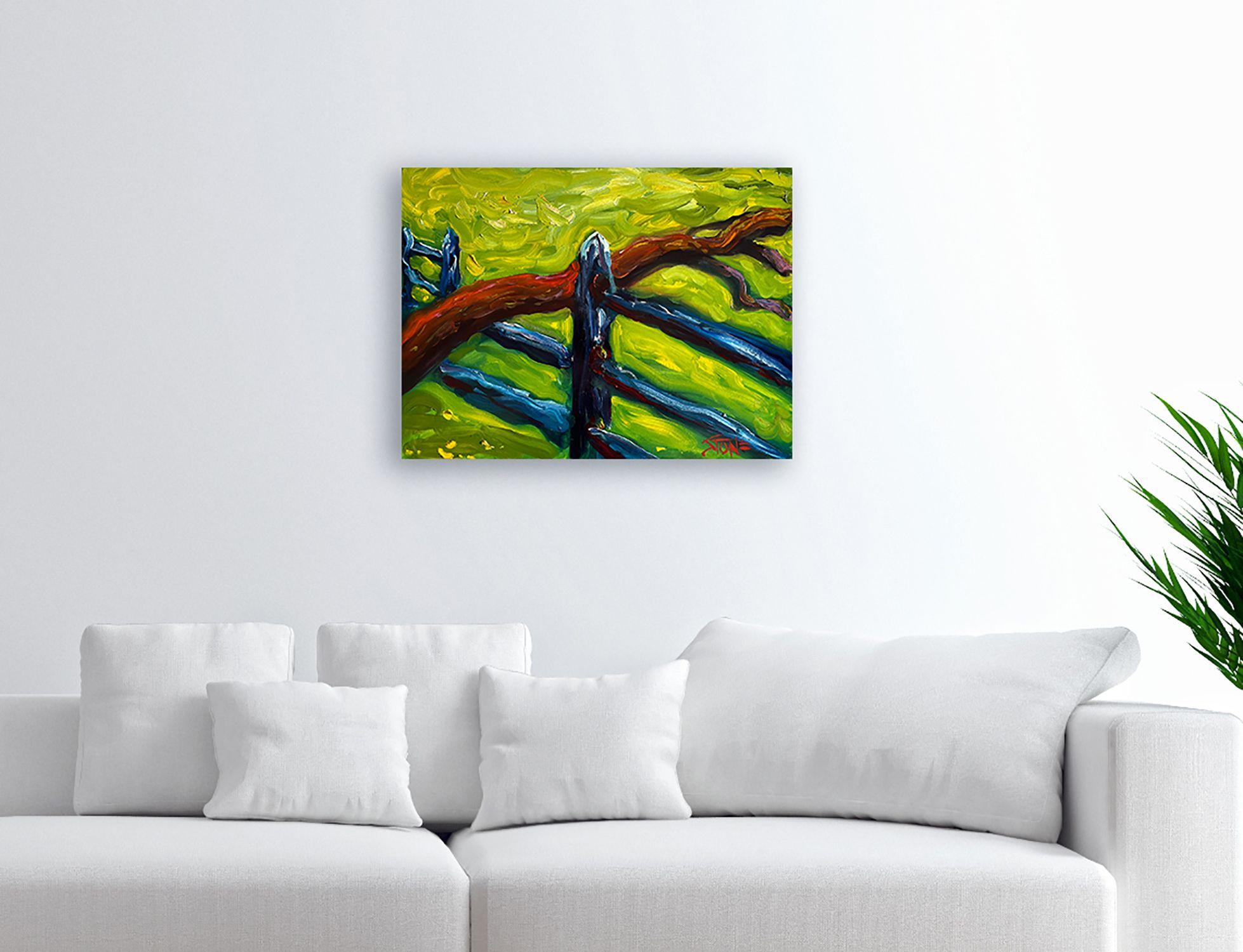 A long time ago the wind made a tree break a fence. (Side-stapled canvas, should be framed.) :: Painting :: Impressionist :: This piece comes with an official certificate of authenticity signed by the artist :: Ready to Hang: Yes :: Signed: Yes ::
