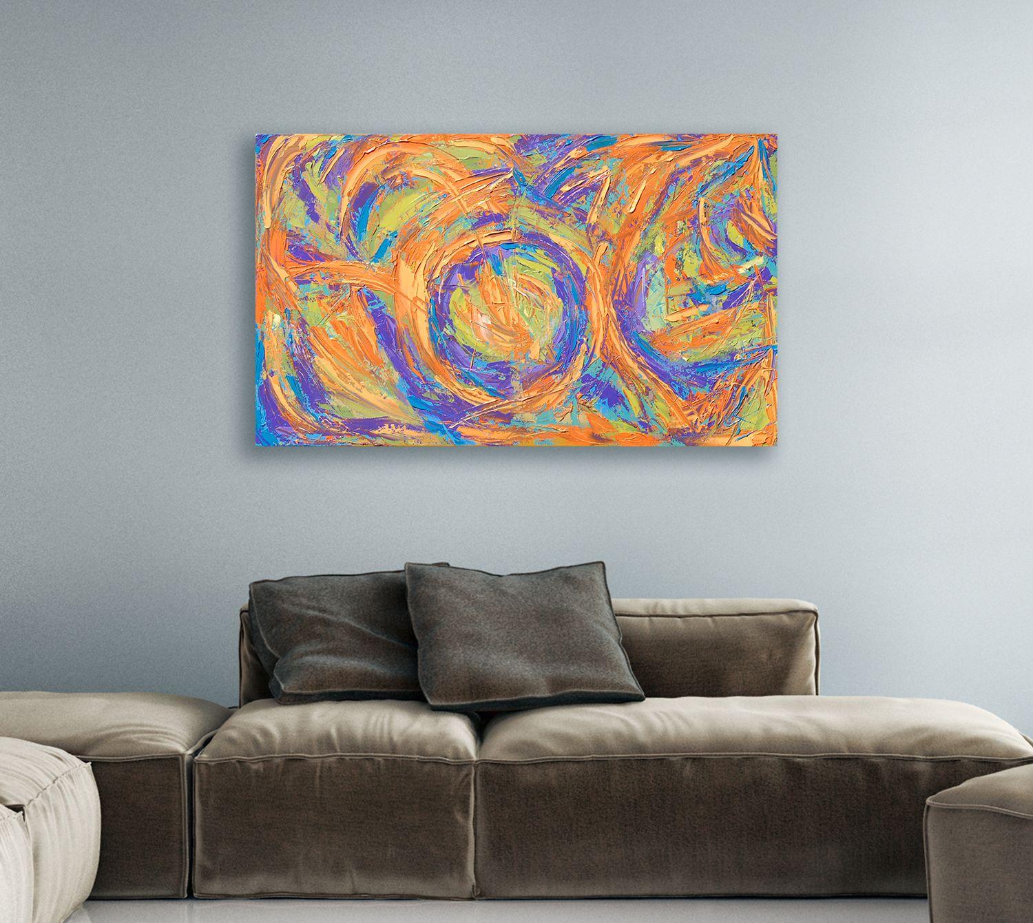 Lo spirito vibrante della celebrazione in una danza ritmica di colori :: Pittura :: Astratta :: Questo pezzo viene fornito con un certificato ufficiale di autenticità firmato dall'artista :: Pronto da appendere: Yes :: Firmato: Yes :: Posizione