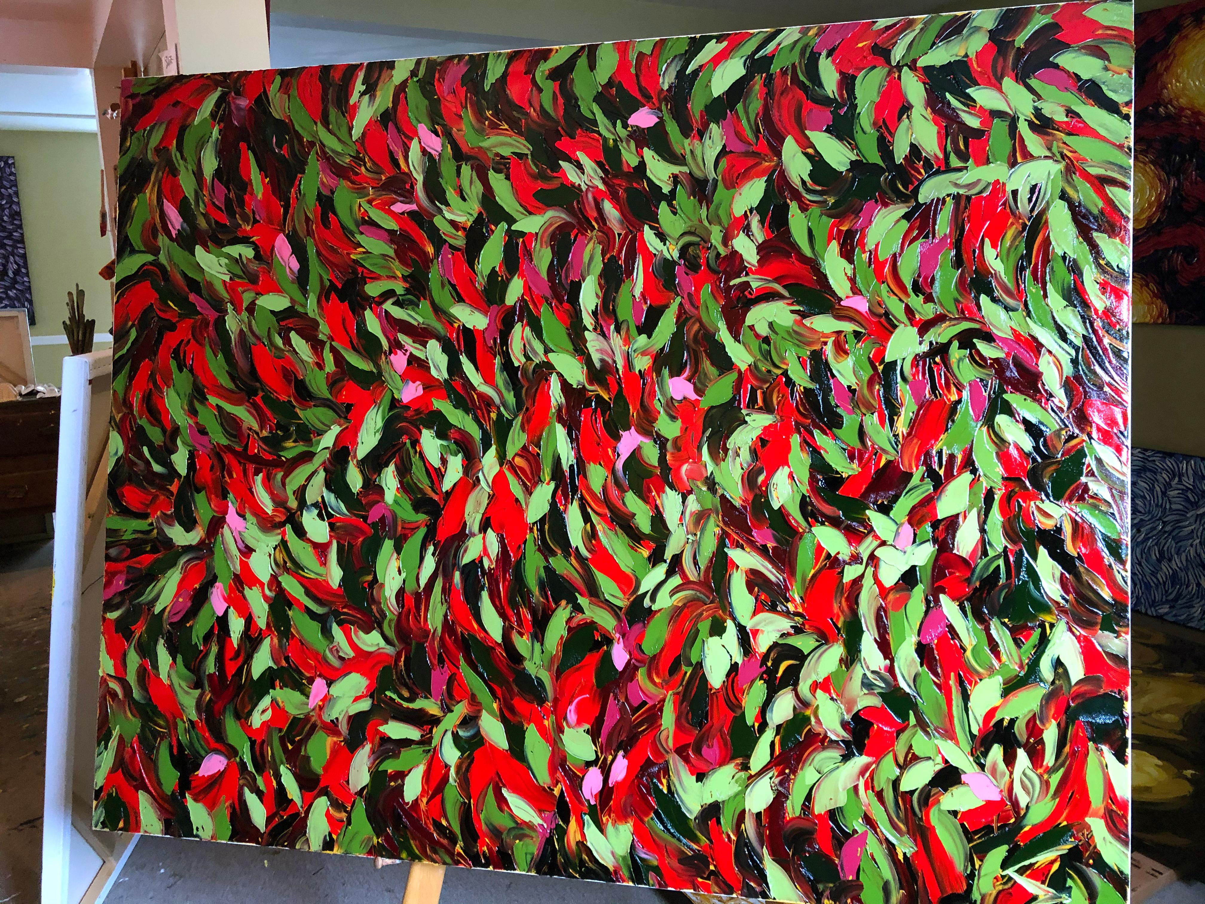 Des huiles sur toile épaisses et vibrantes influencées par la couleur, le mouvement et la texture que l'on retrouve dans le monde naturel qui nous entoure :: : Peinture : : Abstrait : : Cette pièce est accompagnée d'un certificat d'authenticité