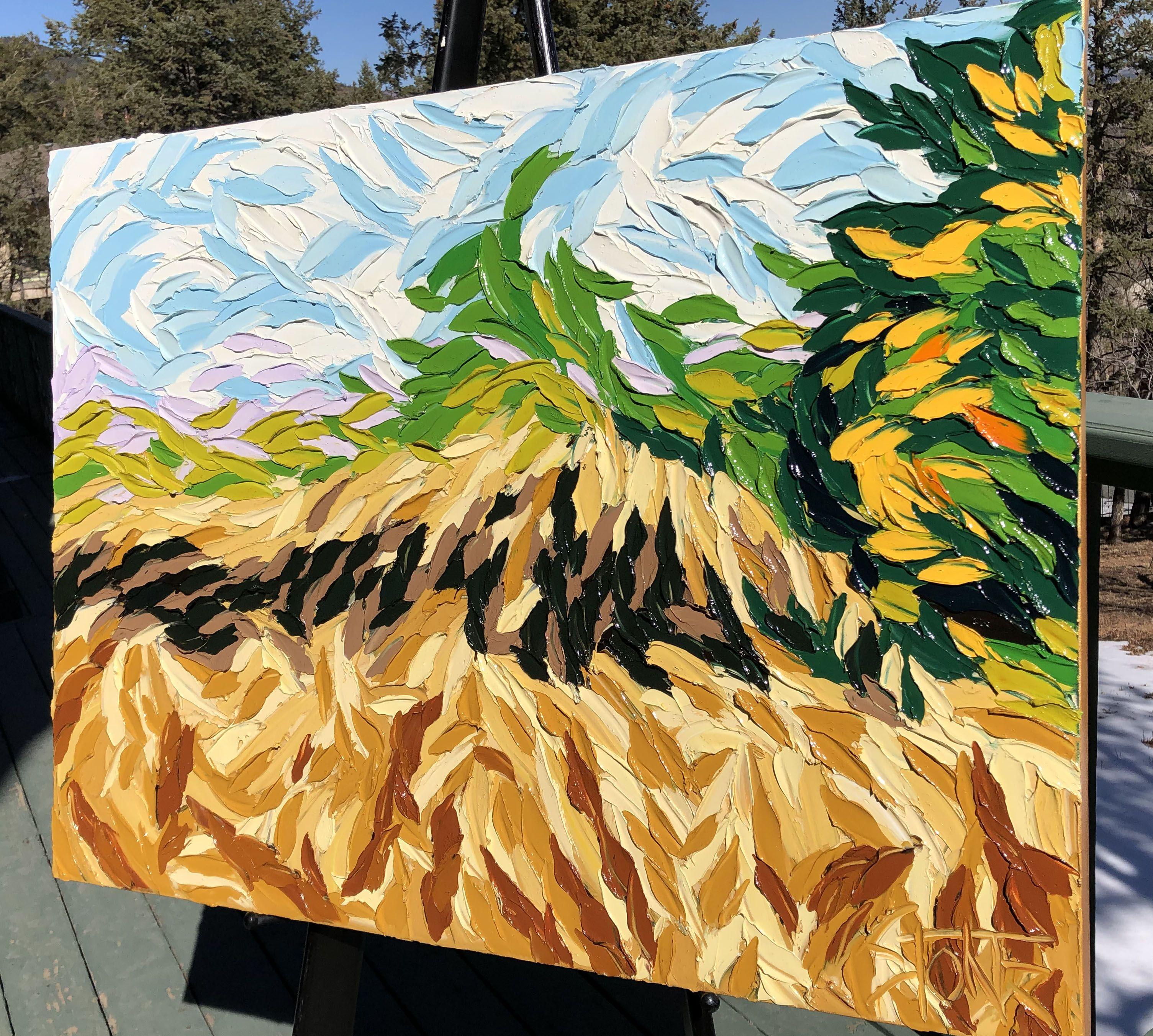 Pintura al aire libre en el campo en un caluroso día de verano :: Pintura :: Expresionismo Abstracto :: Esta obra viene con un certificado oficial de autenticidad firmado por el artista :: Lista para colgar: Sí :: Firmado: Sí :: Ubicación de la