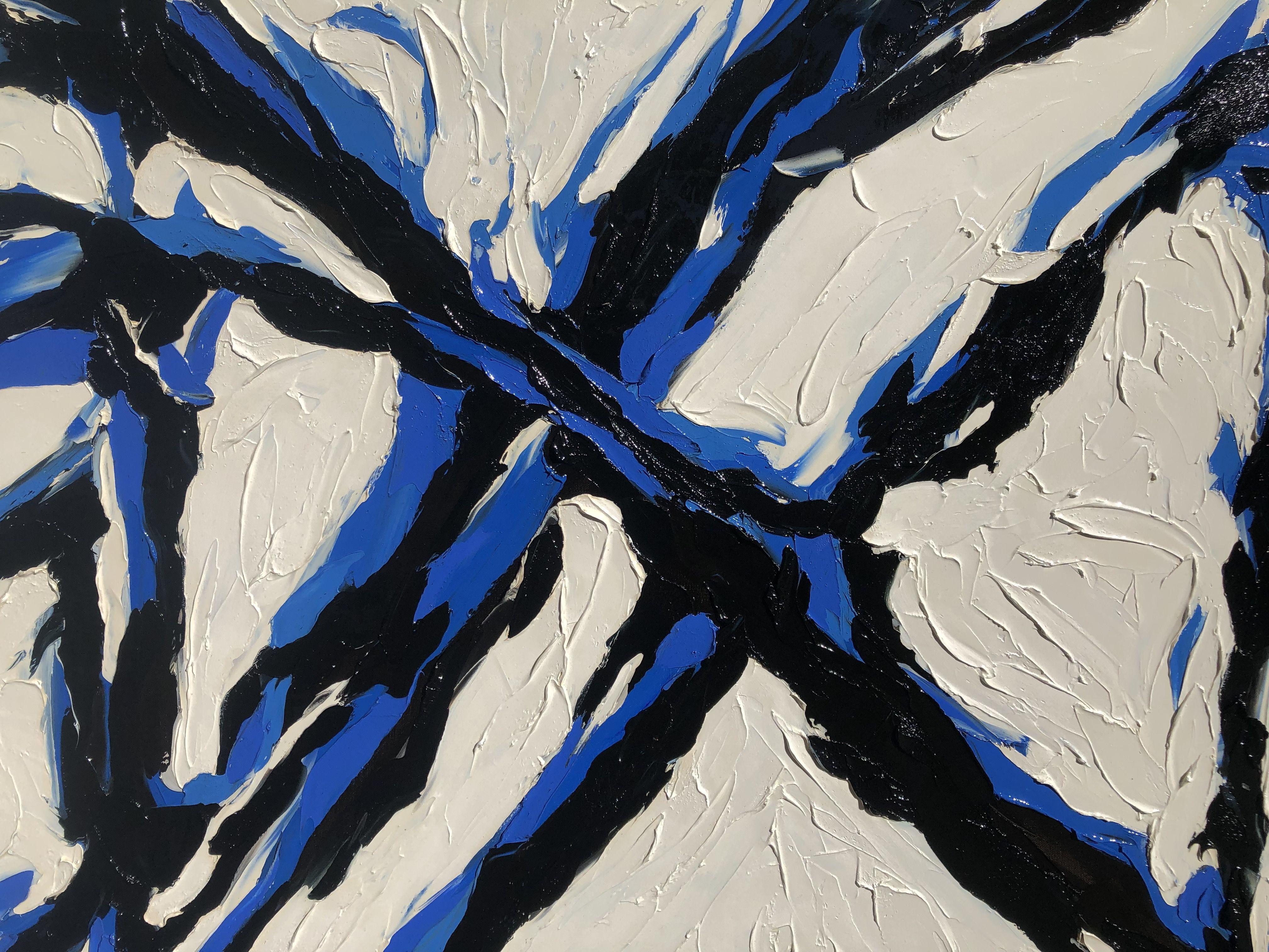 Dopo la tempesta di neve, gli alberi caduti formano una doppia X. :: Pittura :: Astratta :: Questo pezzo viene fornito con un certificato ufficiale di autenticità firmato dall'artista :: Pronto da appendere: Yes :: Firmato: Yes :: Posizione della