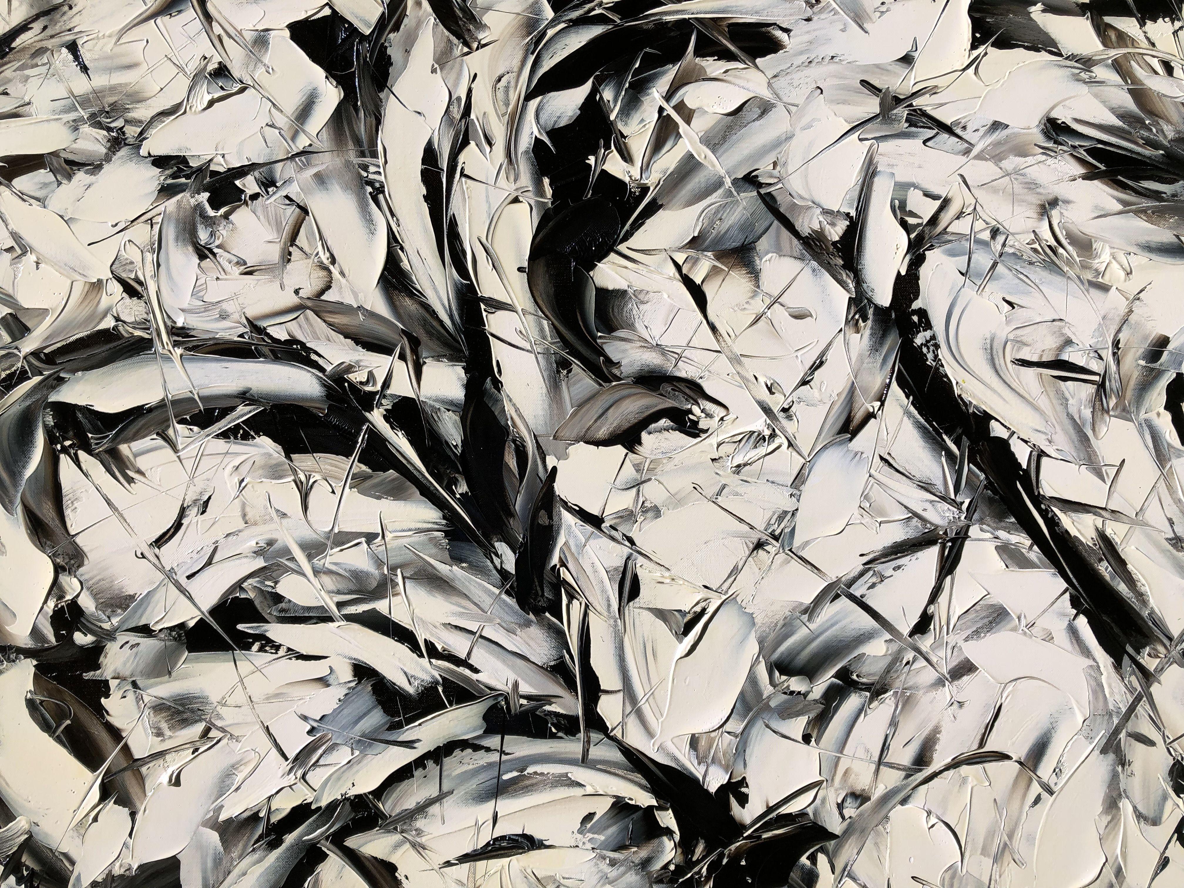 Le nevicate invernali di febbraio pesano sui rami :: Pittura :: Astratta :: Questo pezzo viene fornito con un certificato ufficiale di autenticità firmato dall'artista :: Pronto da appendere: Yes :: Firmato: Yes :: Posizione della firma: in basso a