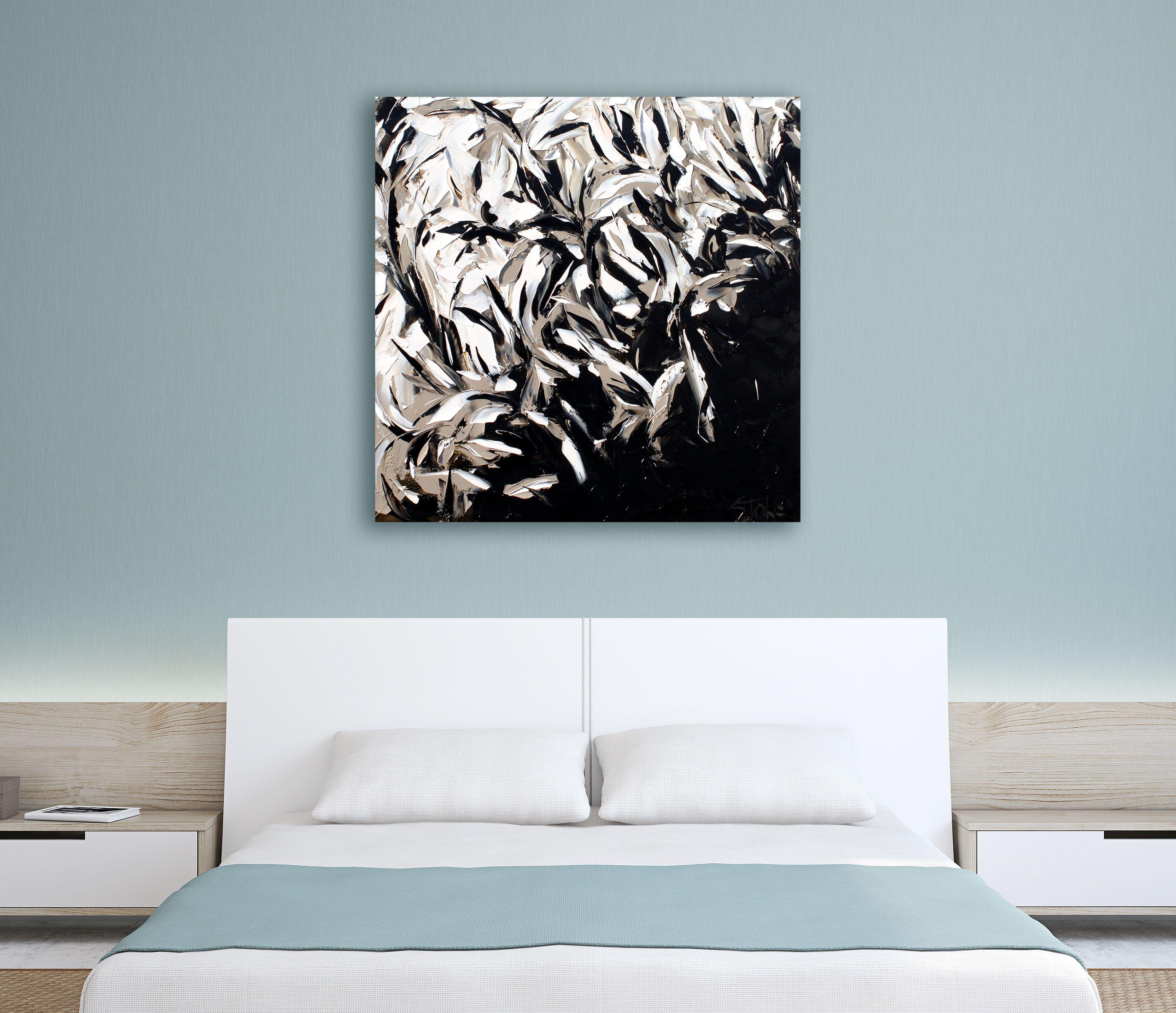 FEBRUARY WINTER 9, Painting, Oil on Canvas - Black Abstract Painting by Bill Stone