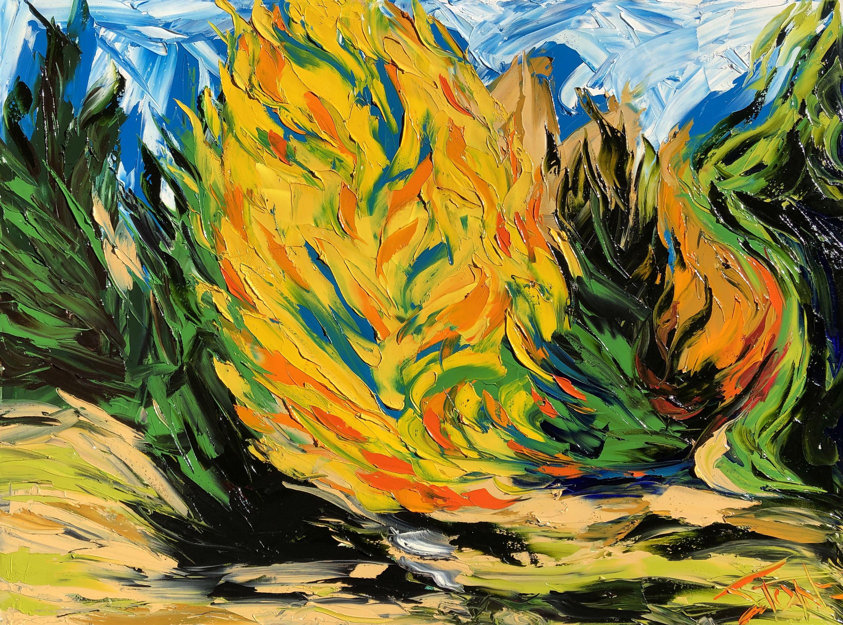tree on fire painting
