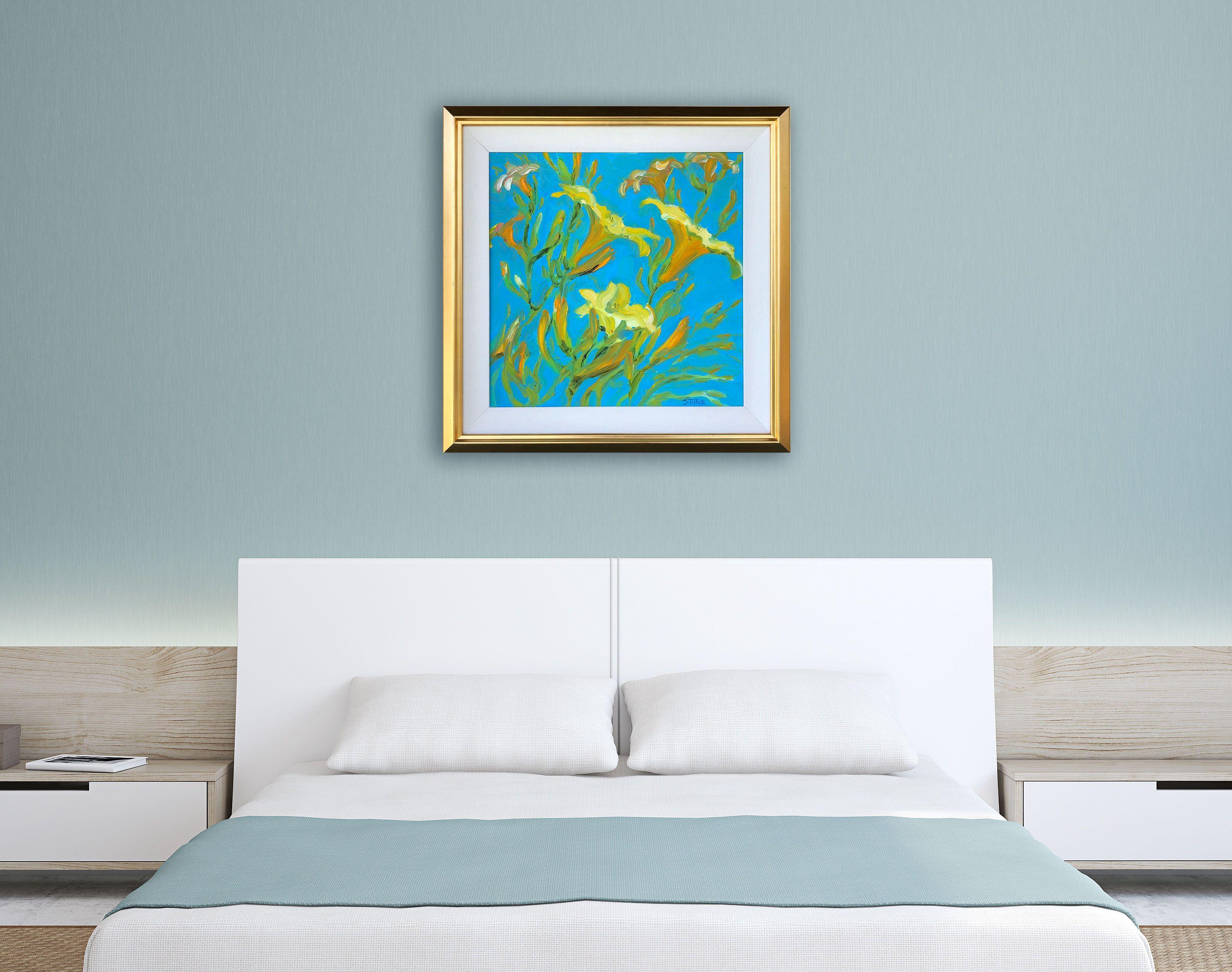 LILIES SOBRE AZUL, Pintura, Óleo sobre lienzo en venta 1