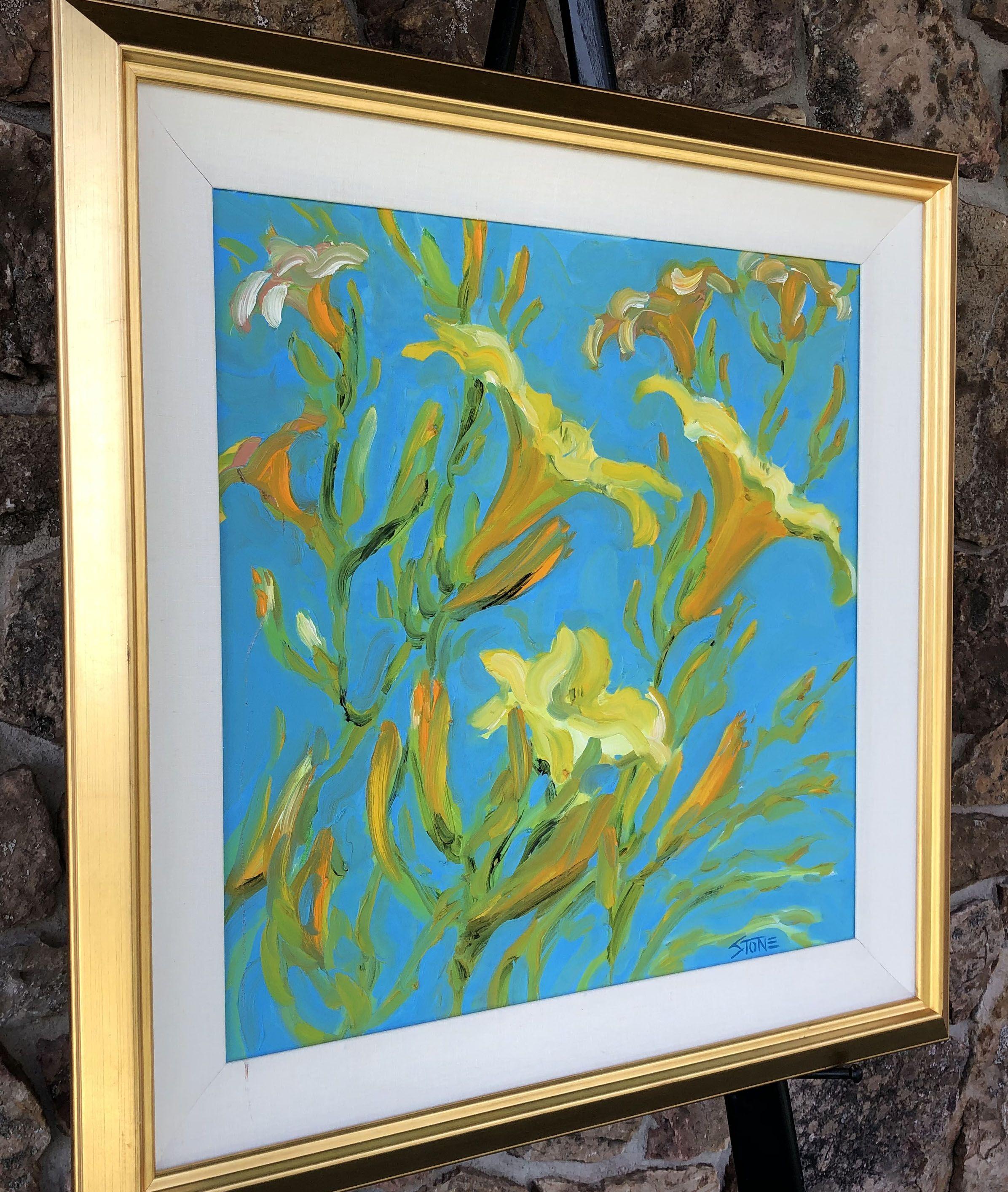 LILIES SOBRE AZUL, Pintura, Óleo sobre lienzo en venta 2