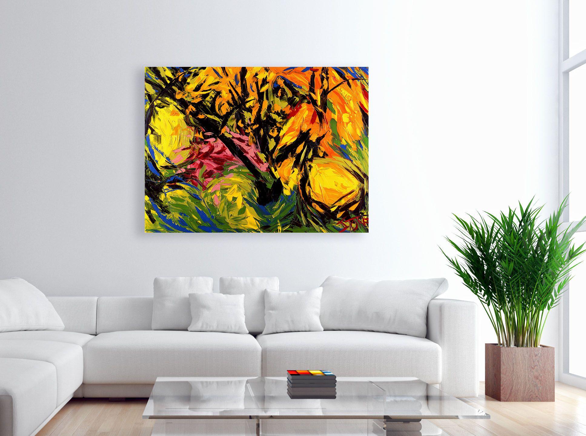 Nicki è innamorata dei cambiamenti di colore nel Wood. (Tela con cornice laterale, da incorniciare) :: Pittura :: Espressionismo astratto :: Questo pezzo viene fornito con un certificato ufficiale di autenticità firmato dall'artista :: Pronto da
