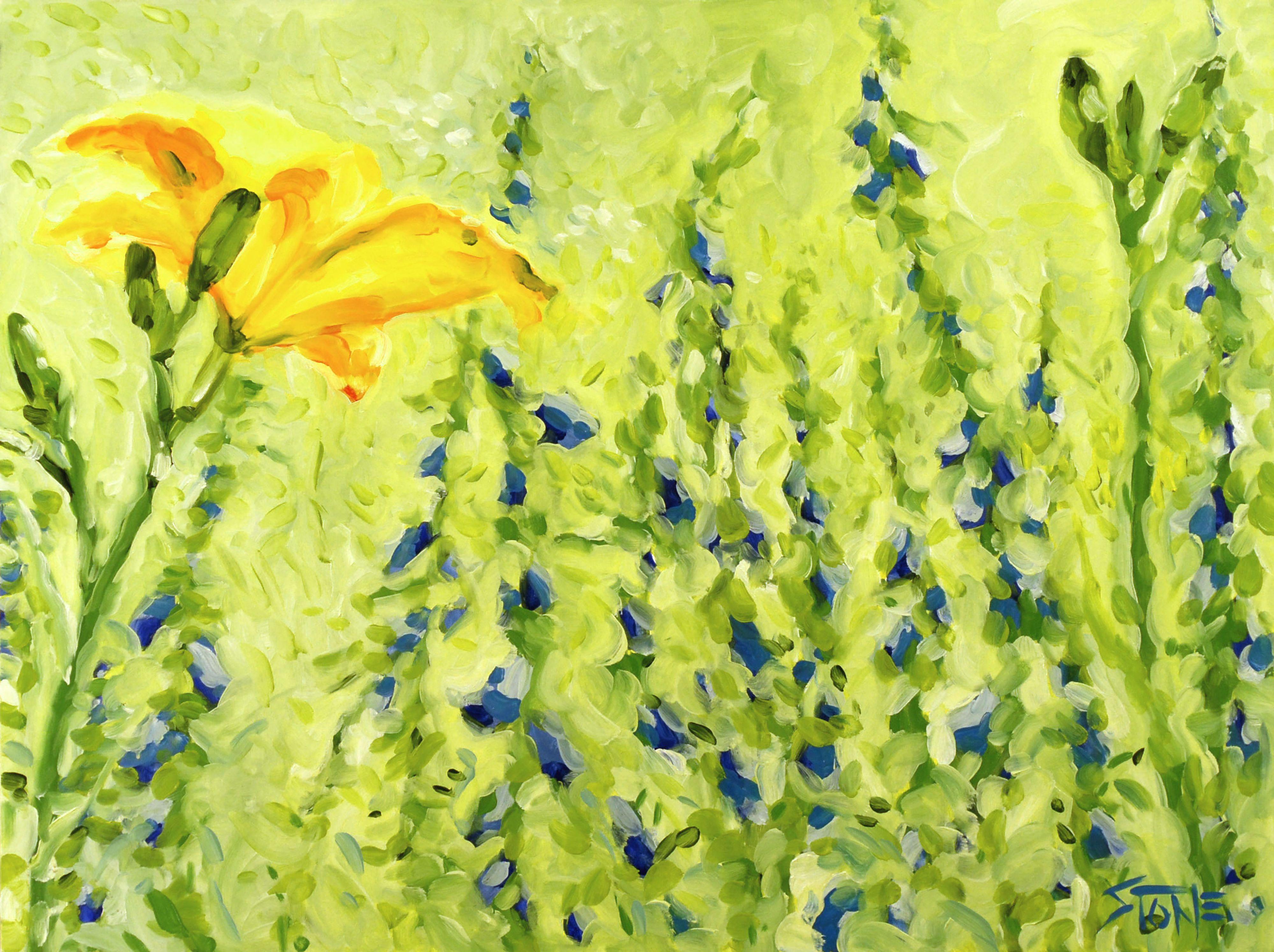 Giglio arancione con campanelle, Pittura, Olio su tela - Painting di Bill Stone