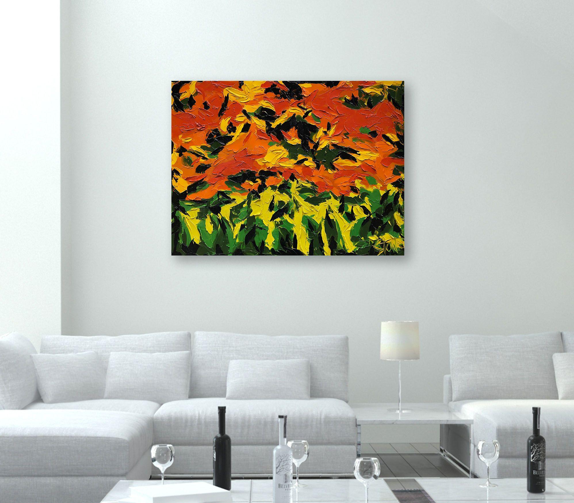 ORANGE MORNING, Painting, Oil on Canvas - Orange Abstract Painting by Bill Stone