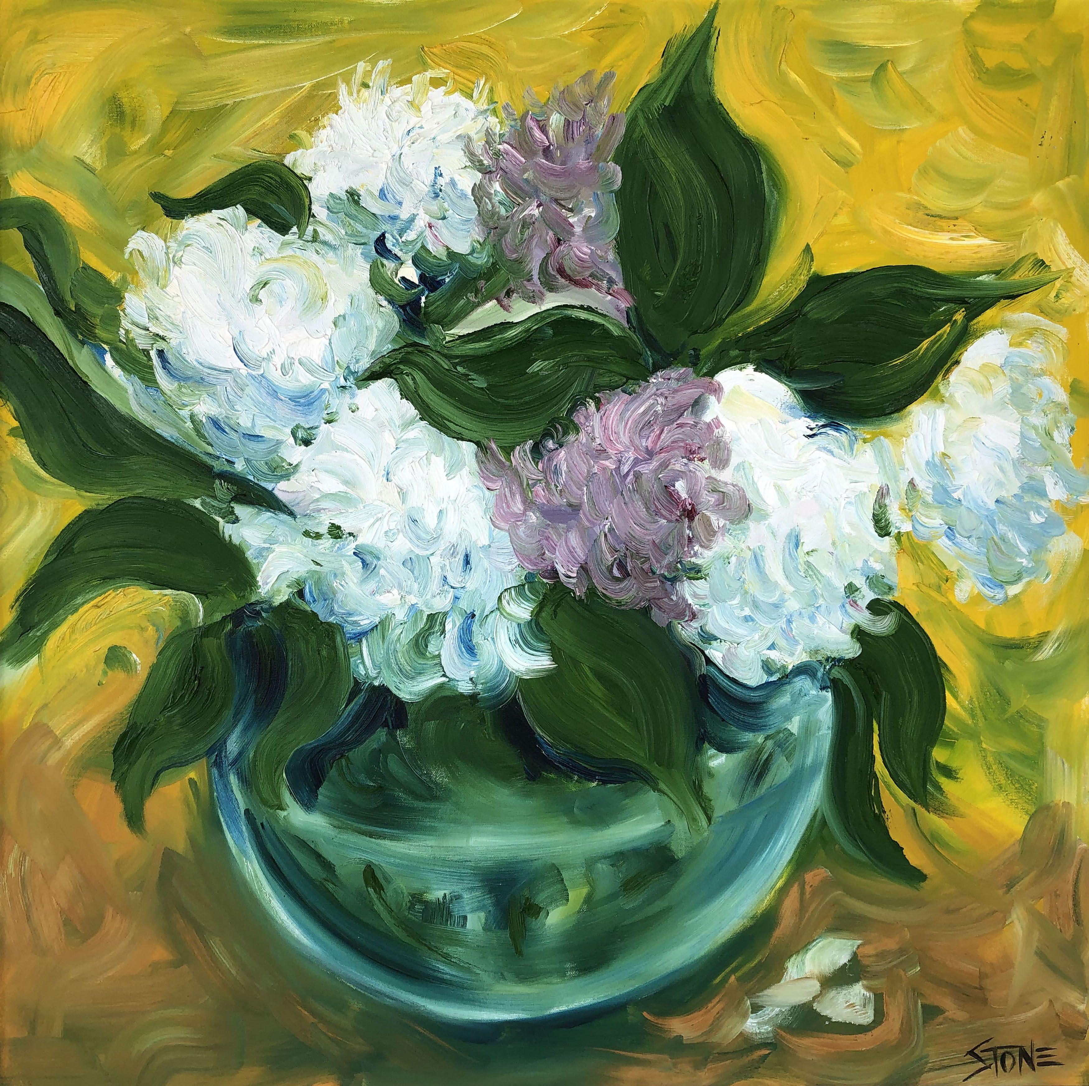 PEONI IN UN VASO, Pittura, Olio su tela - Painting di Bill Stone