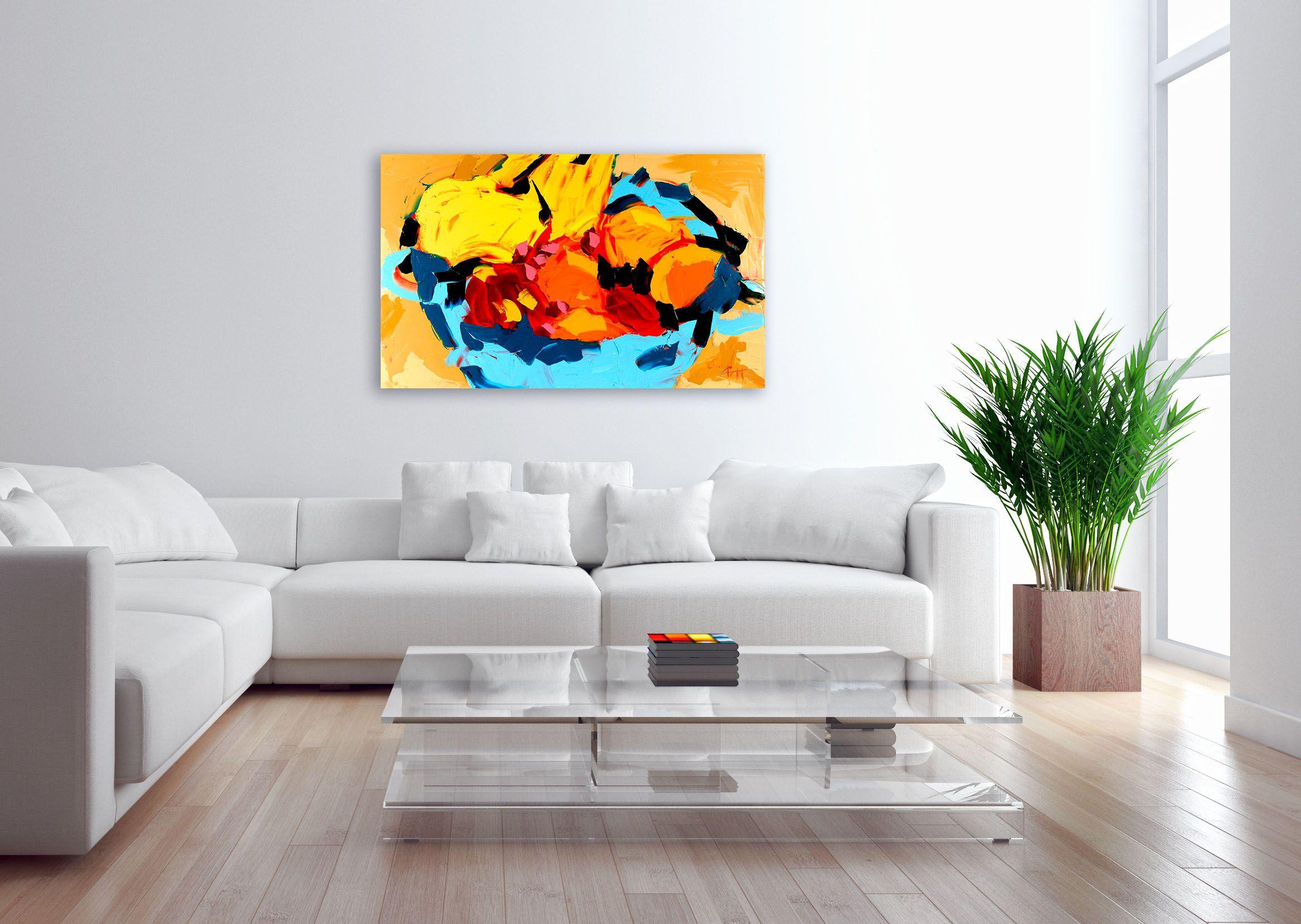Bodegón de fruta fresca con cerezas rosas :: Pintura :: Expresionismo Abstracto :: Esta pieza viene con un certificado oficial de autenticidad firmado por el artista :: Lista para colgar: Sí :: Firmada: Sí :: Ubicación de la firma: abajo a la
