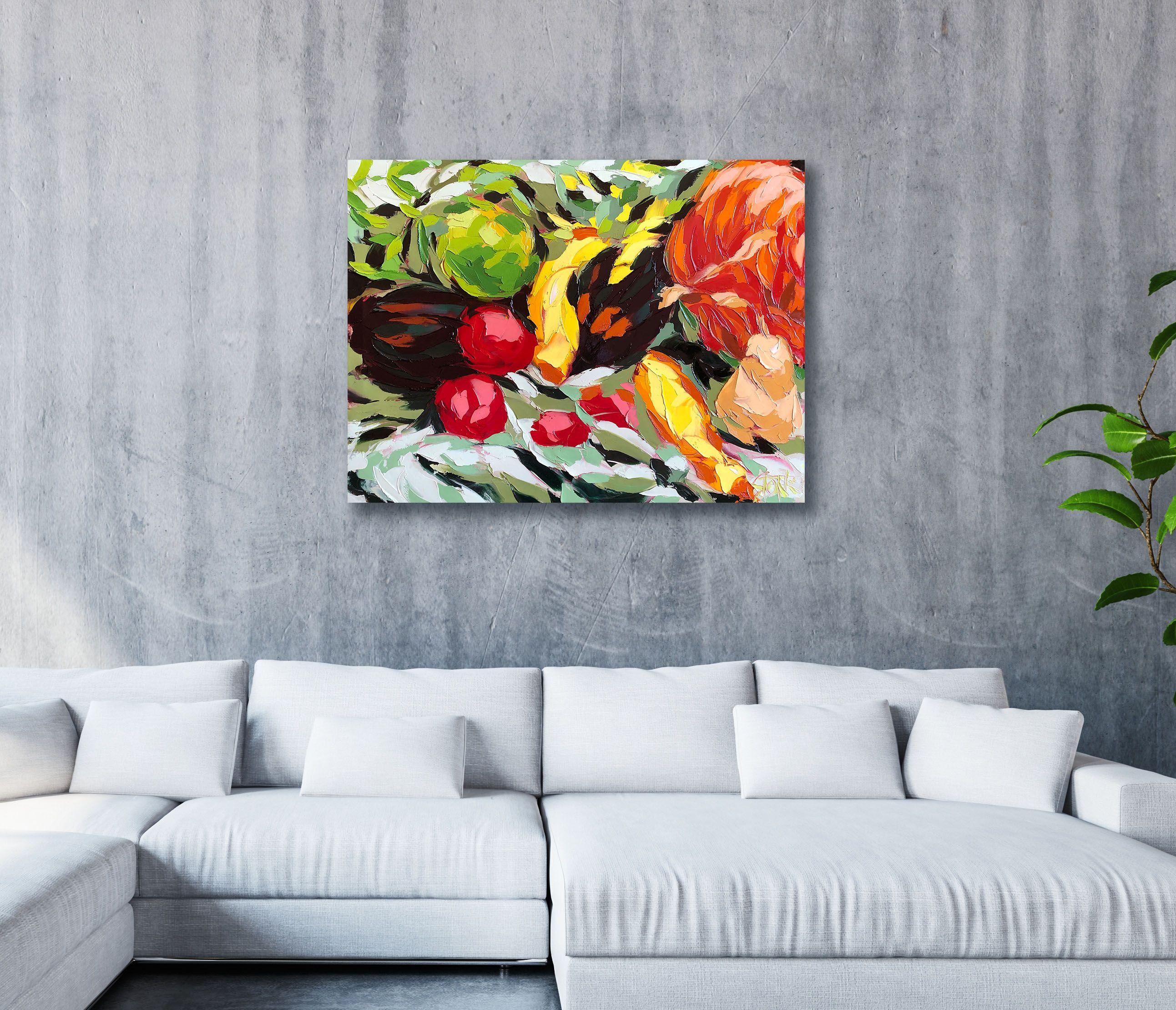 Still life with tomatoes, cabbage, winter and summer squash and a pumpkin. :: Painting :: Abstract :: This piece comes with an official certificate of authenticity signed by the artist :: Ready to Hang: Yes :: Signed: Yes :: Signature Location: