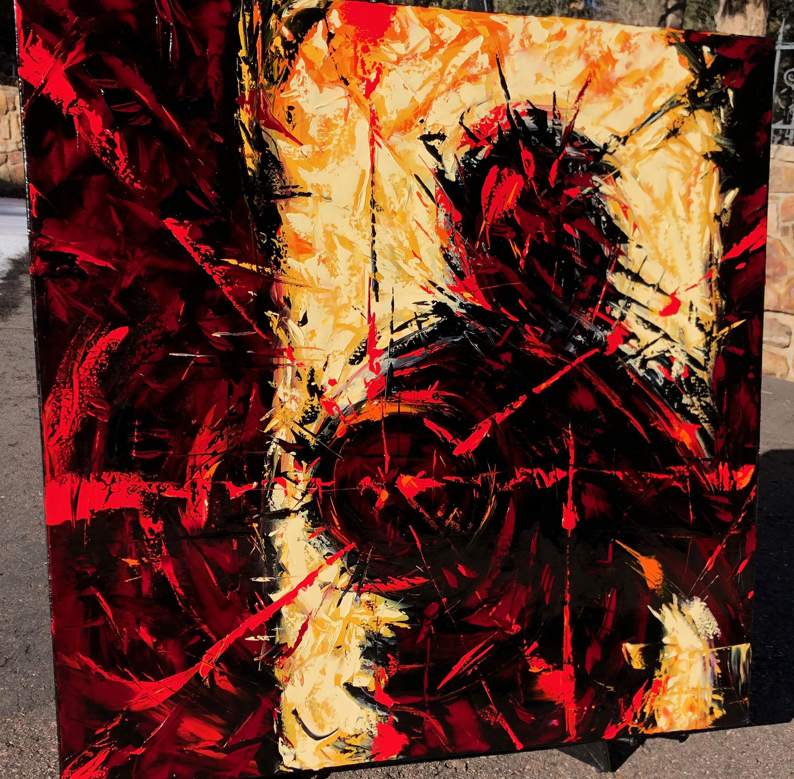 He kicks open the door and blasts a hole in my chest. :: Painting :: Abstract Expressionism :: This piece comes with an official certificate of authenticity signed by the artist :: Ready to Hang: Yes :: Signed: Yes :: Signature Location: bottom